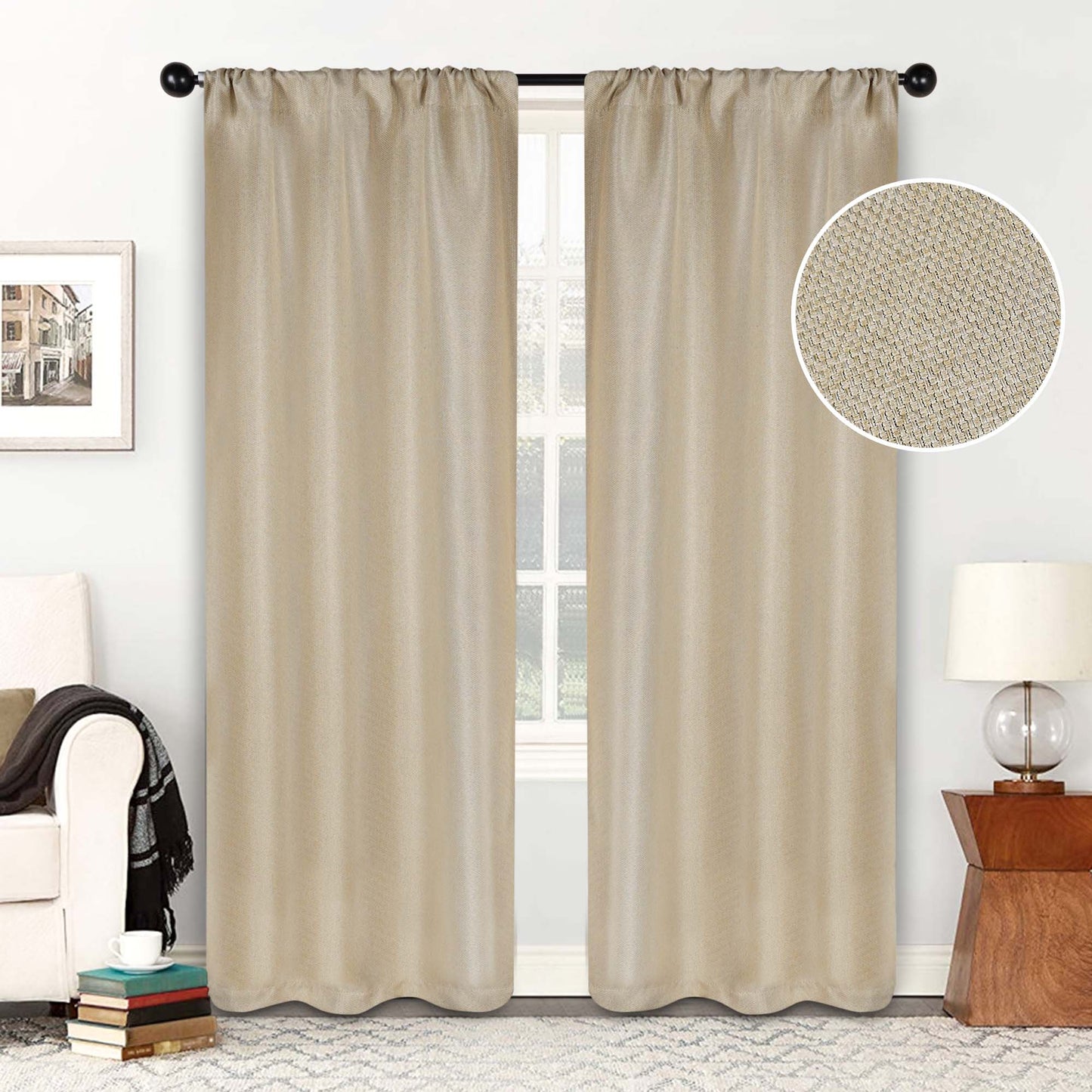 Jaxon Textured Blackout Curtain Set of 2 Panels - Beige
