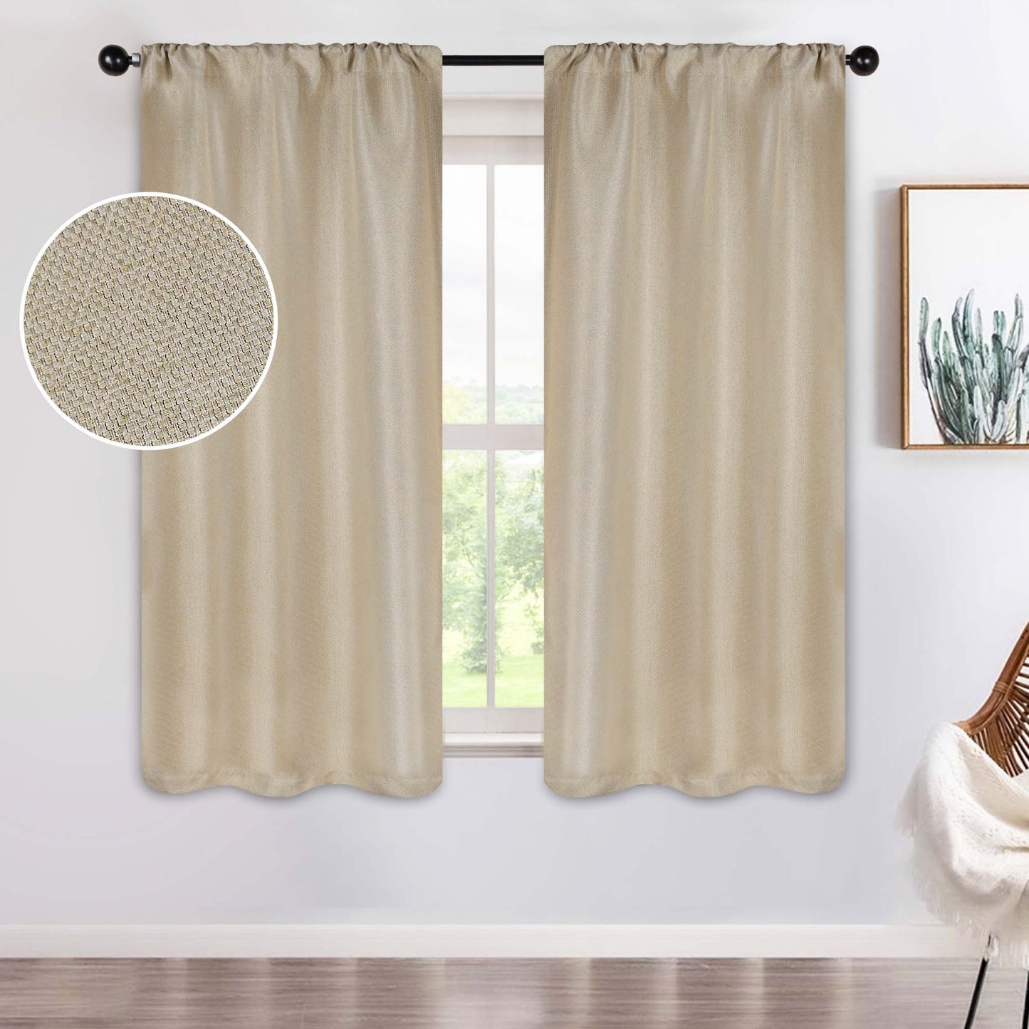 Jaxon Textured Blackout Curtain Set of 2 Panels - Beige