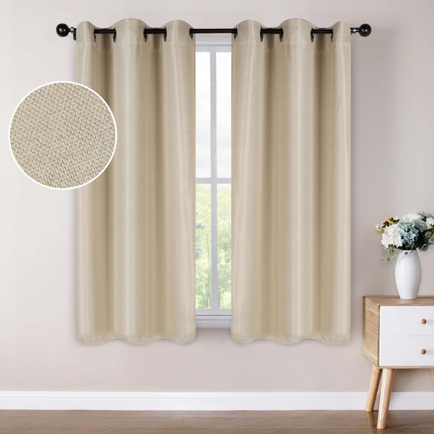 Jaxon Textured Blackout Curtain Set of 2 Panels - Beige