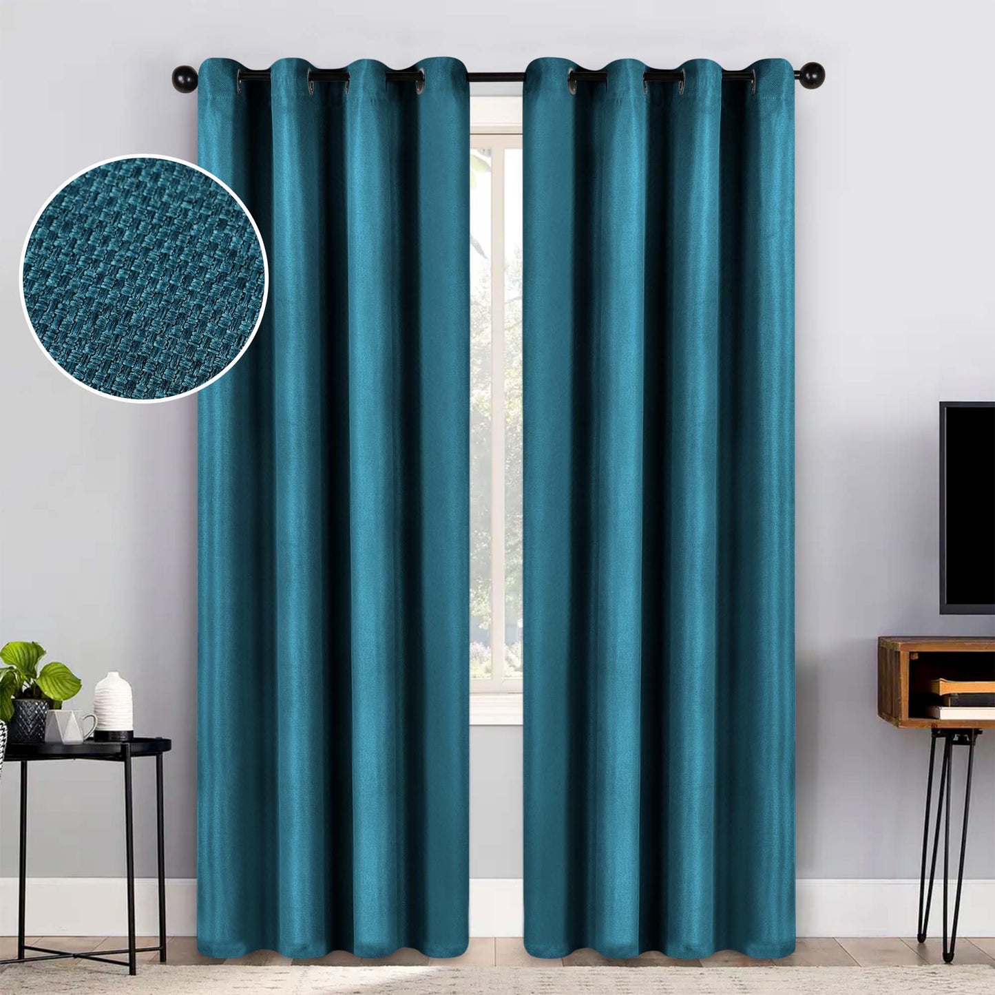 Jaxon Textured Blackout Curtain Set of 2 Panels - Deep Sea