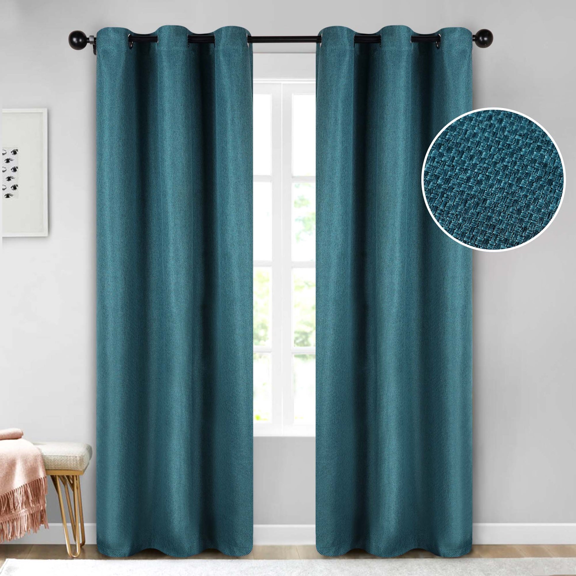 Jaxon Textured Blackout Curtain Set of 2 Panels - Deep Sea