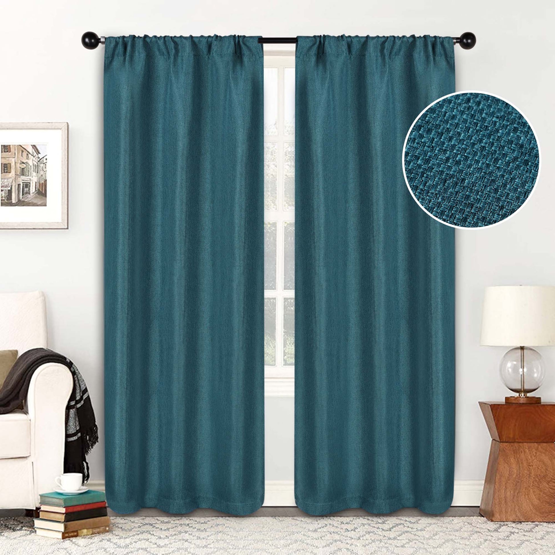 Jaxon Textured Blackout Curtain Set of 2 Panels - Deep Sea