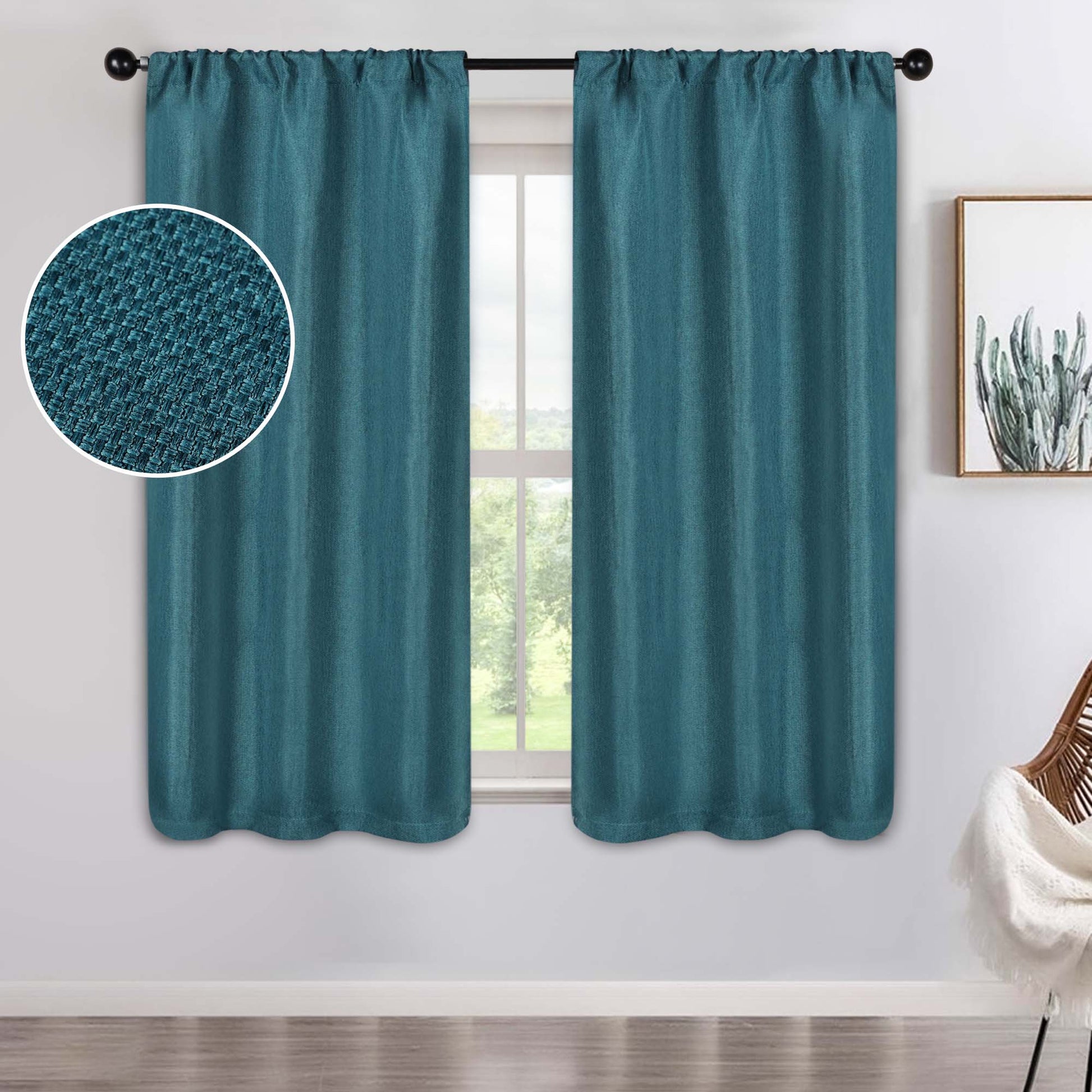 Jaxon Textured Blackout Curtain Set of 2 Panels - Deep Sea