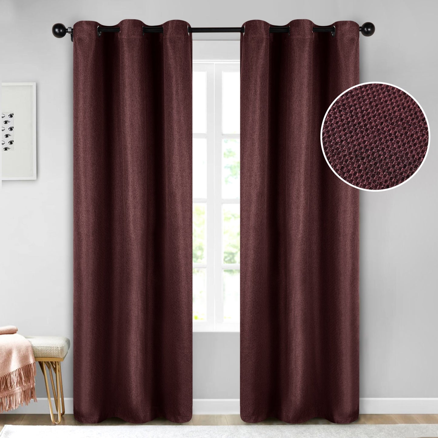 Jaxon Textured Blackout Curtain Set of 2 Panels - Mulberry