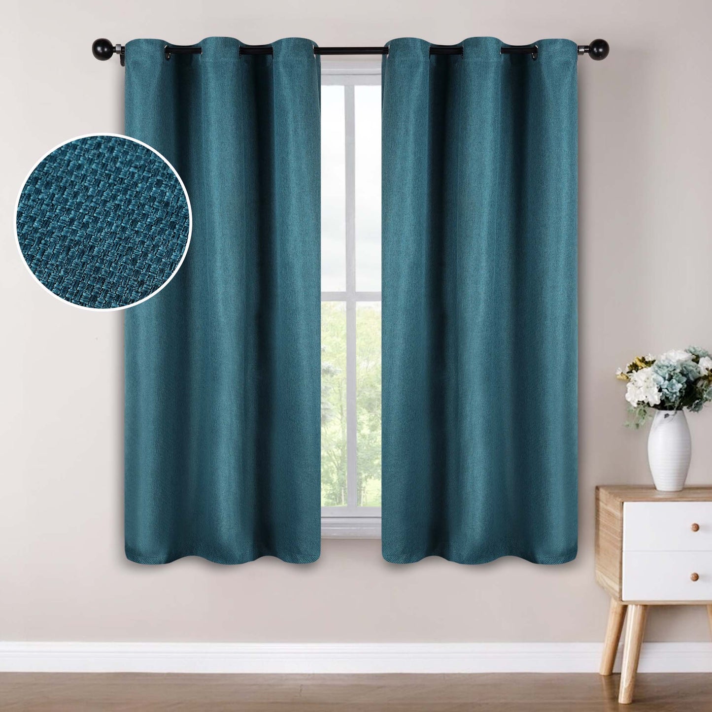 Jaxon Textured Blackout Curtain Set of 2 Panels - Deep Sea
