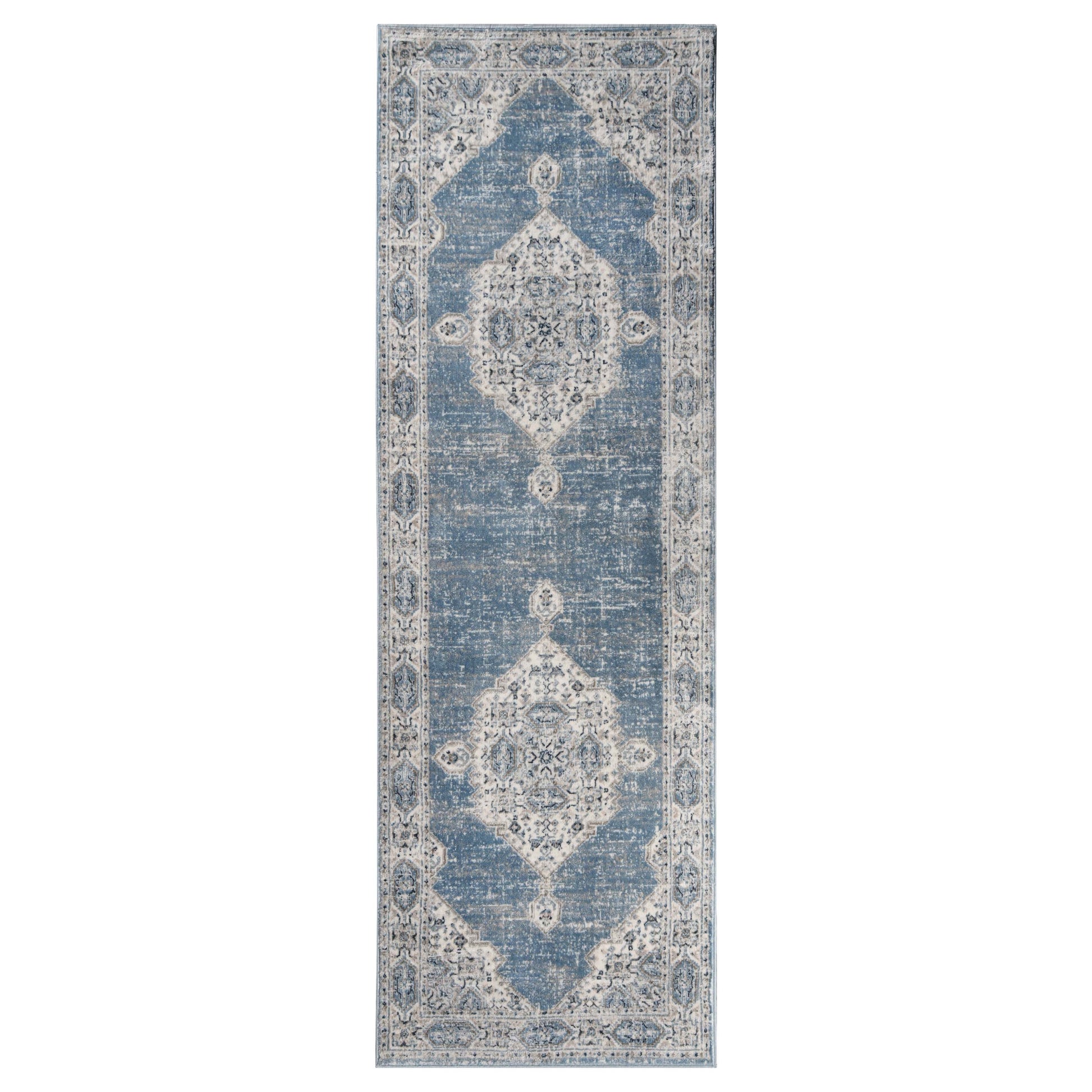 Kailani Geometric Medallion Indoor Area Rug Or Runner Rug - BlueCream
