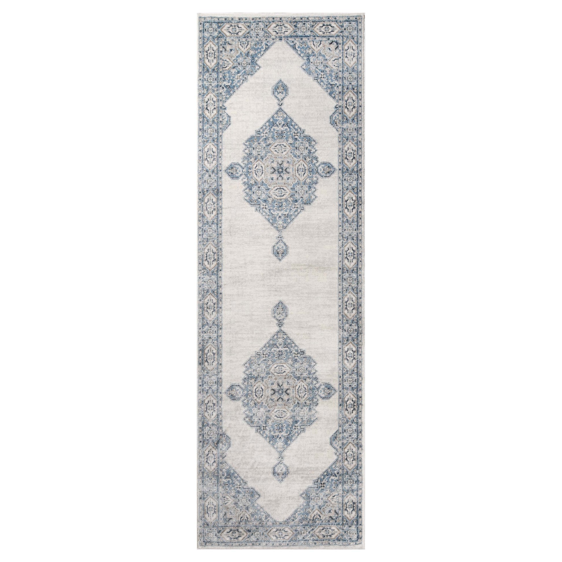 Kailani Geometric Medallion Indoor Area Rug Or Runner Rug - CreamBlue