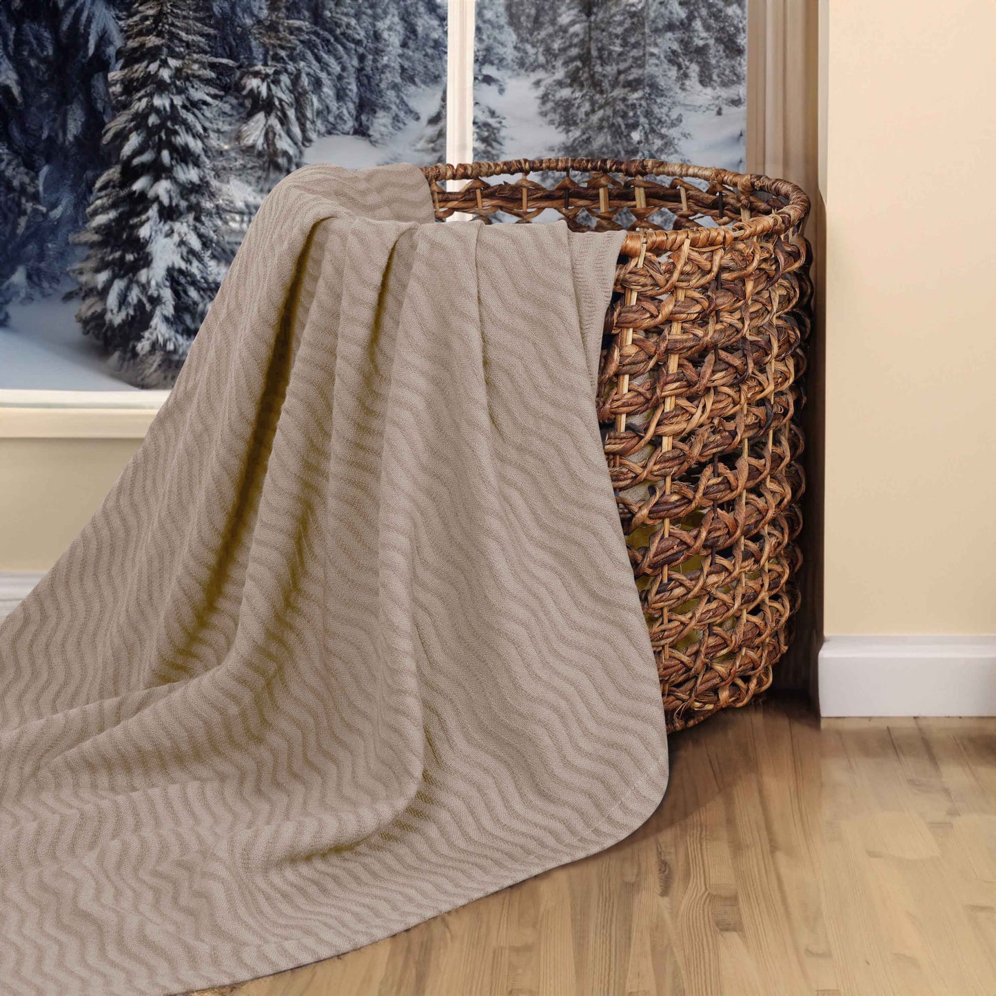 Jena Cotton Textured Chevron Lightweight Woven Blanket - Khaki