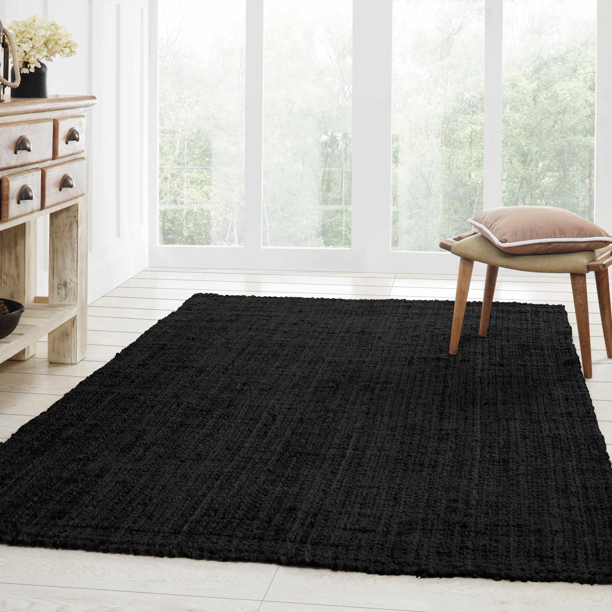 Superior Kula Farmhouse Natural Braided Jute Reversible Indoor Area Rug  - Black