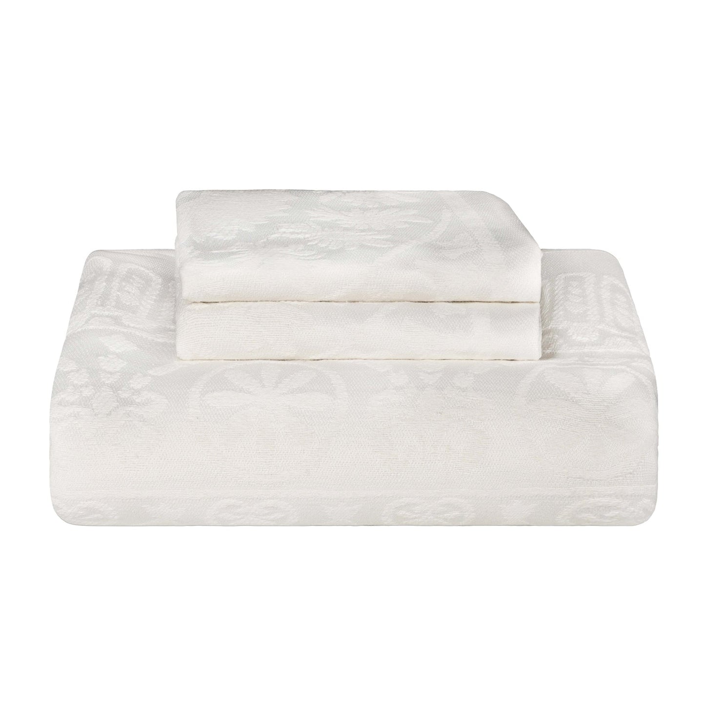 Superior Kymbal Cotton Blend Woven Traditional Medallion Lightweight Jacquard Bedspread and Sham Set - Off White