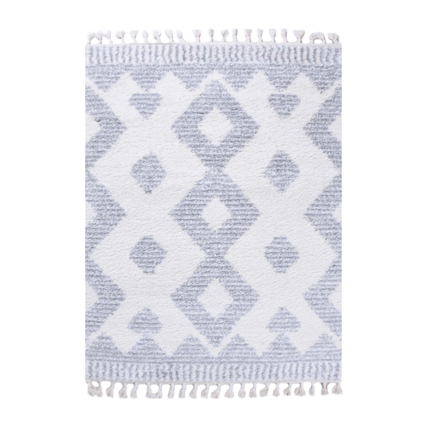 Superior Bohemian Geometric Indoor Plush Shag Area Rug with Tassels - Grey-Cream