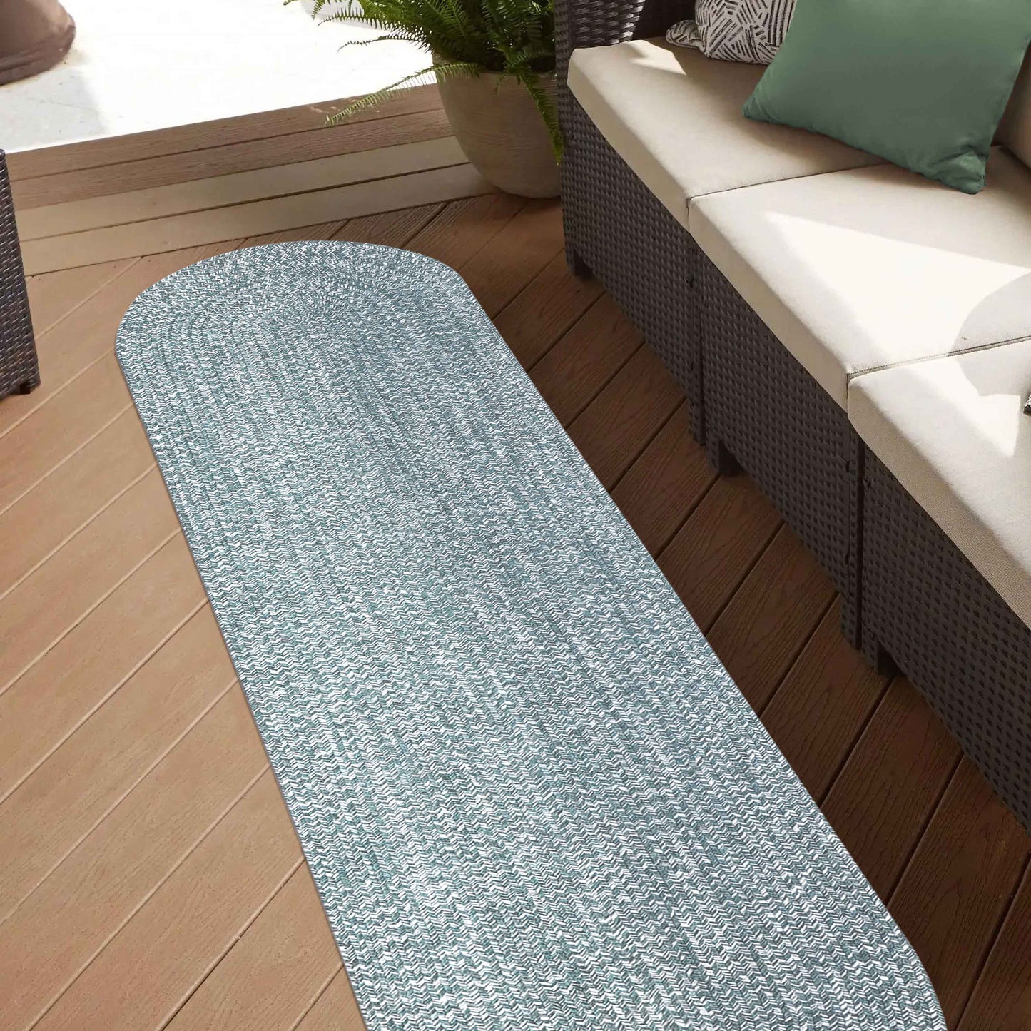 Reversible Braided Eco-Friendly Area Rug Indoor Outdoor Rugs - LagoonBreeze/White