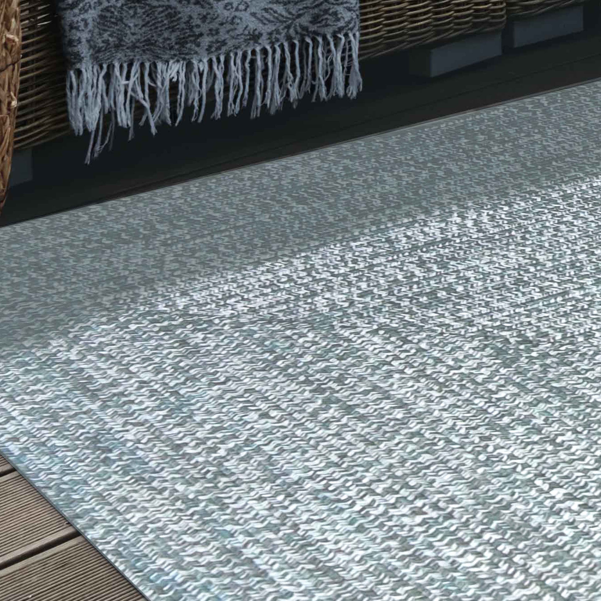 Multi Toned Braided Area Rug Bohemian Indoor Outdoor Rugs - LagoonBreeze-White