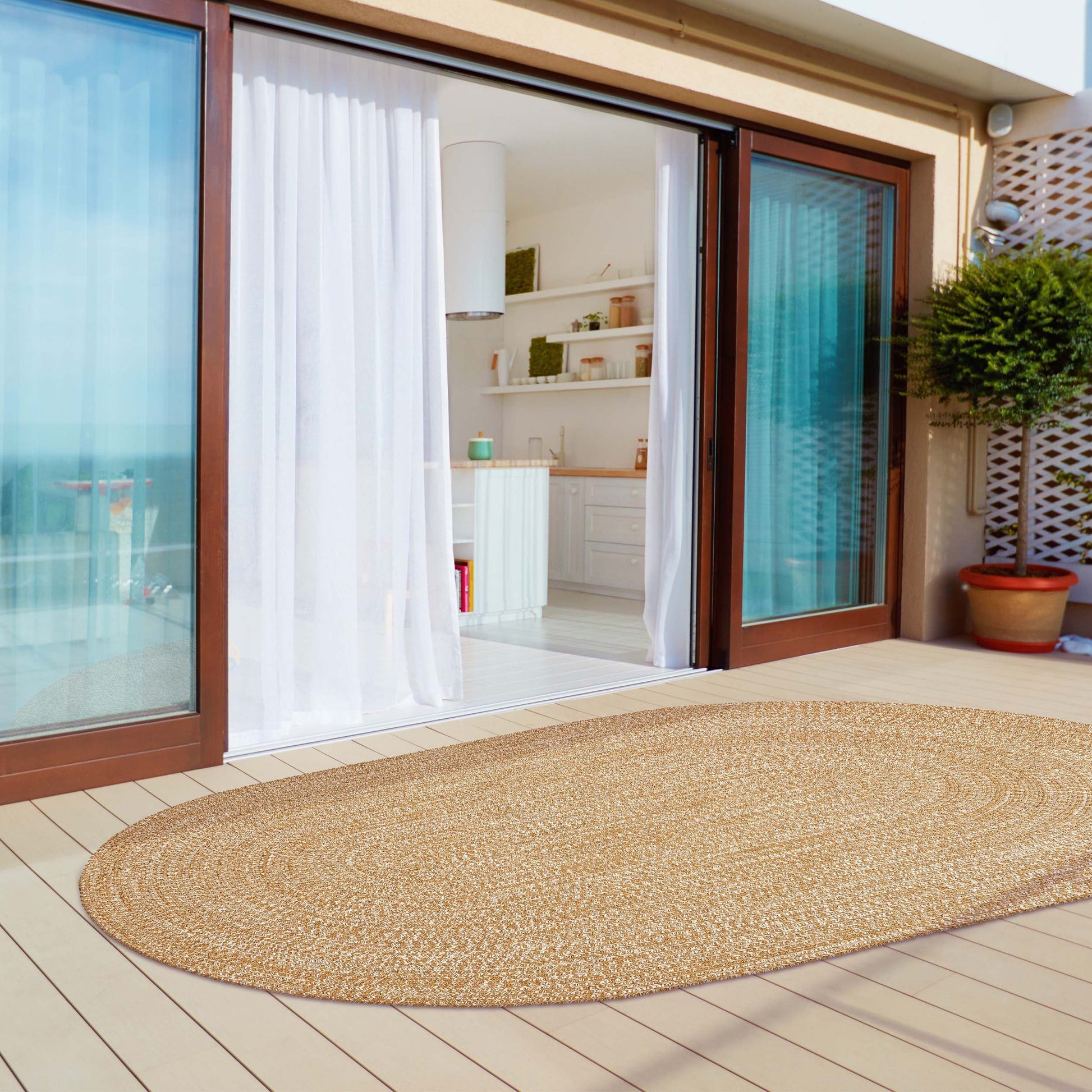 Reversible Braided Eco-Friendly Area Rug Indoor Outdoor Rugs - LatteWhite