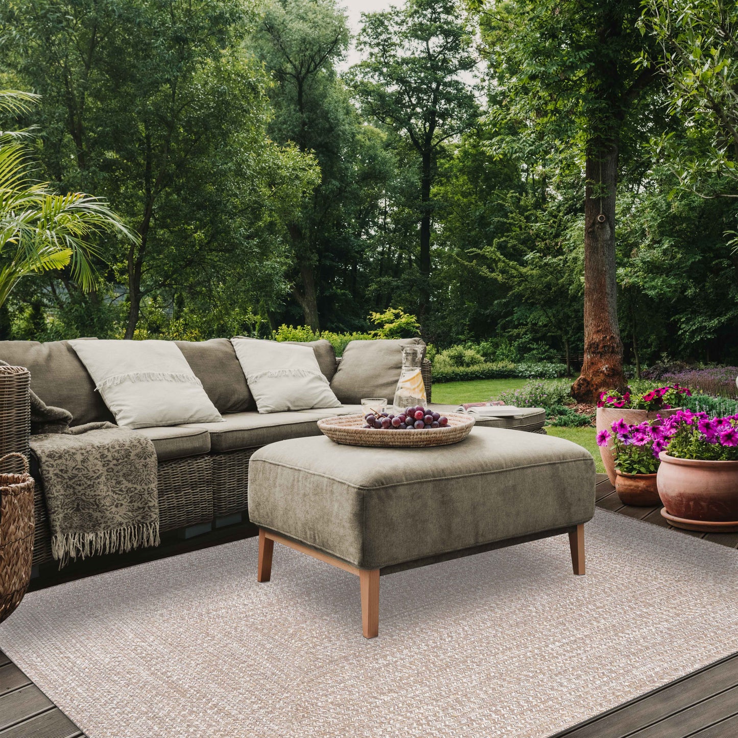 Multi Toned Braided Area Rug Bohemian Indoor Outdoor Rugs - Latte-White