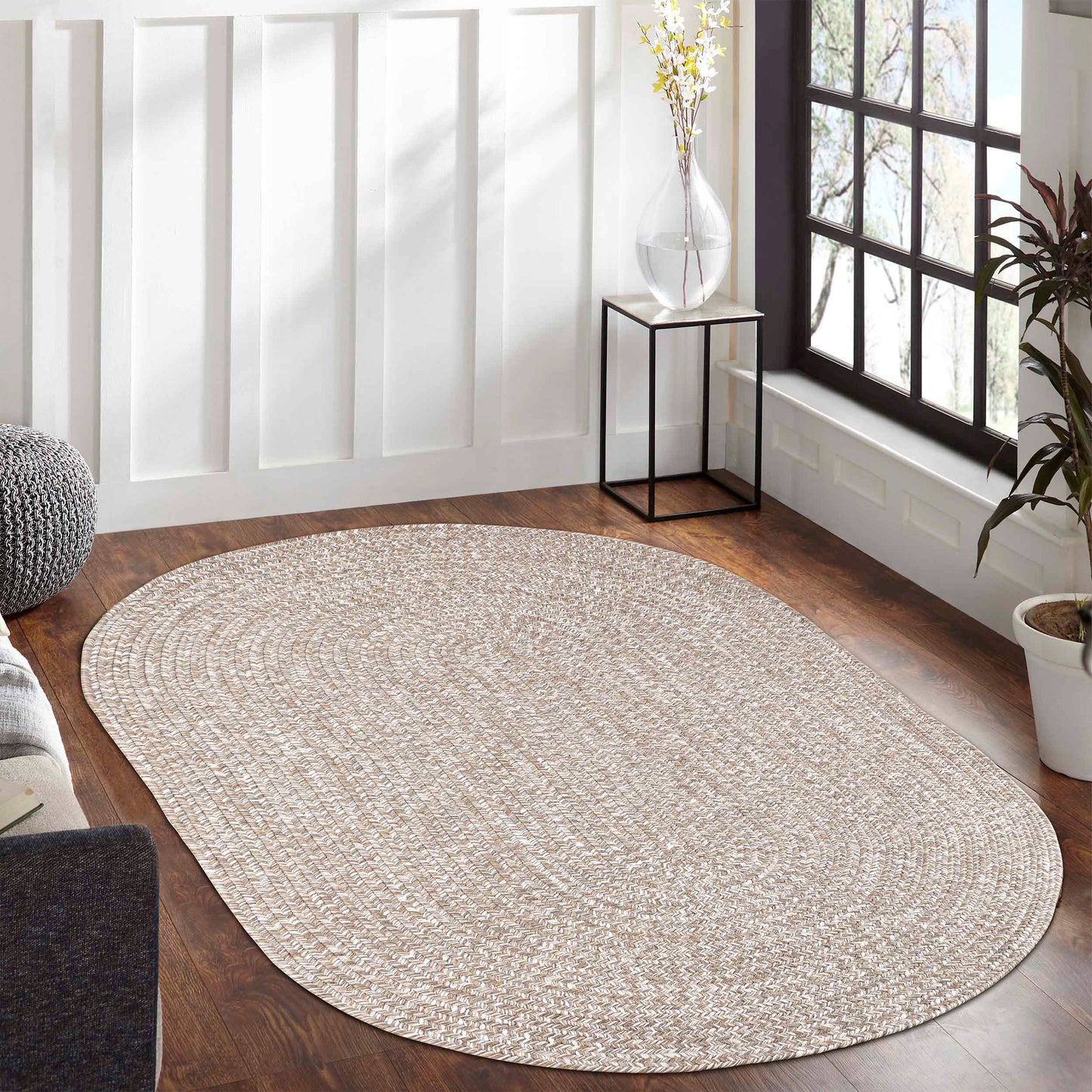 Reversible Braided Eco-Friendly Area Rug Indoor Outdoor Rugs - Latte/White