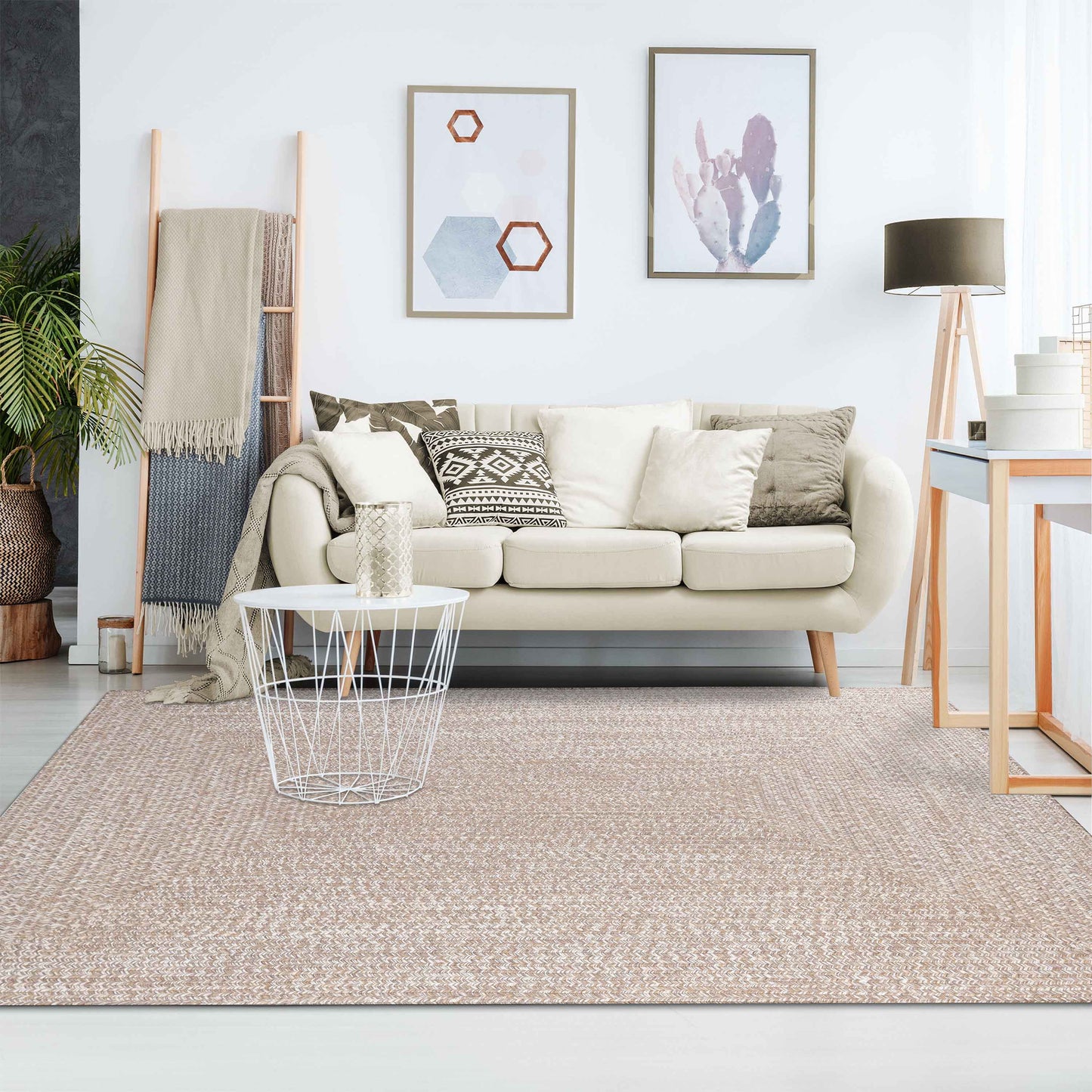 Multi Toned Braided Area Rug Bohemian Indoor Outdoor Rugs - Latte-White