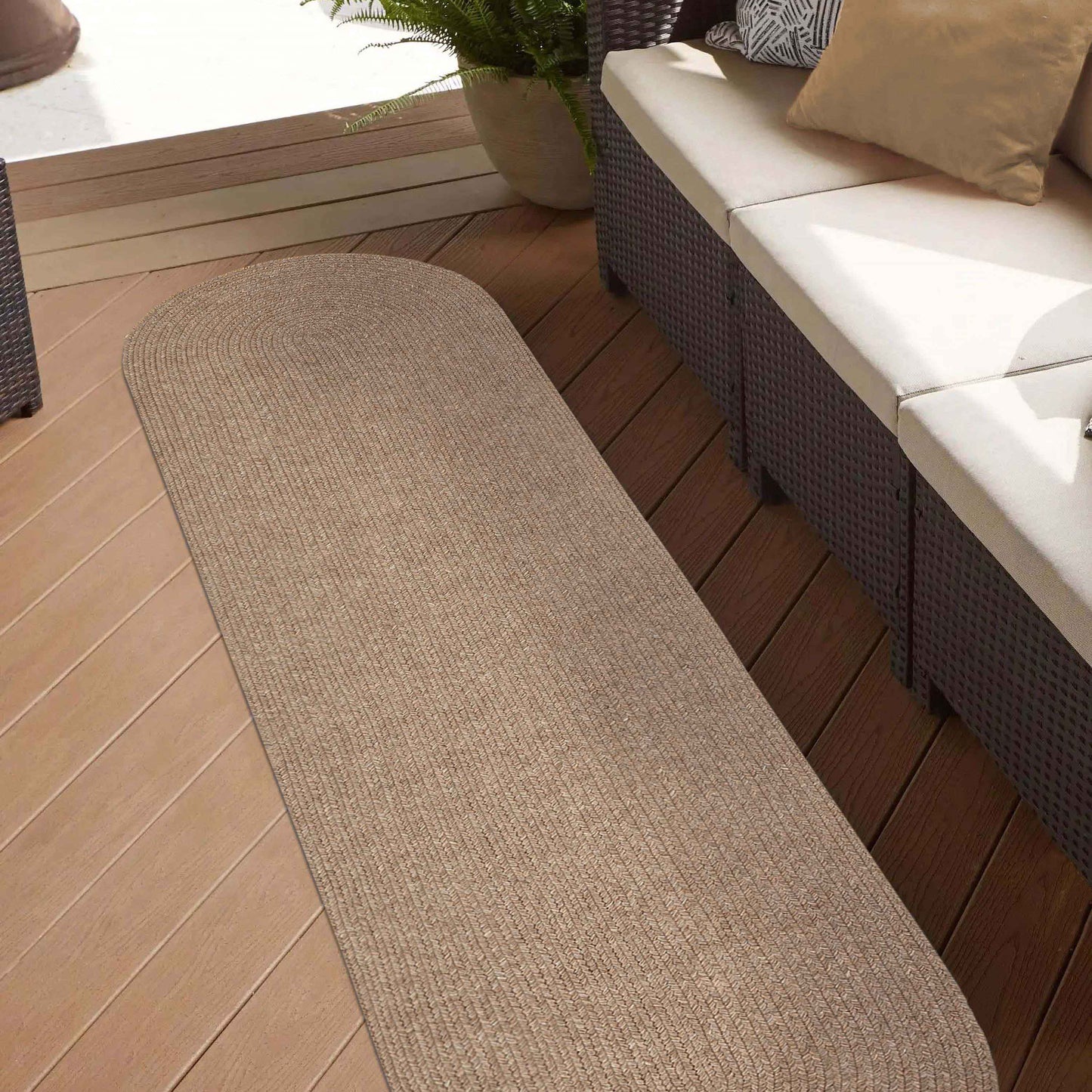 Classic Braided Weave Oval Area Rug Indoor Outdoor Rugs - Latte