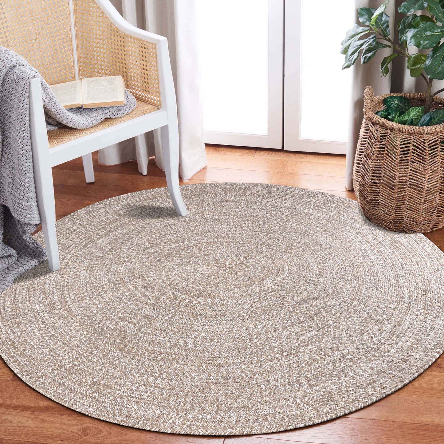 Reversible Braided Eco-Friendly Area Rug Indoor Outdoor Rugs - Latte/White