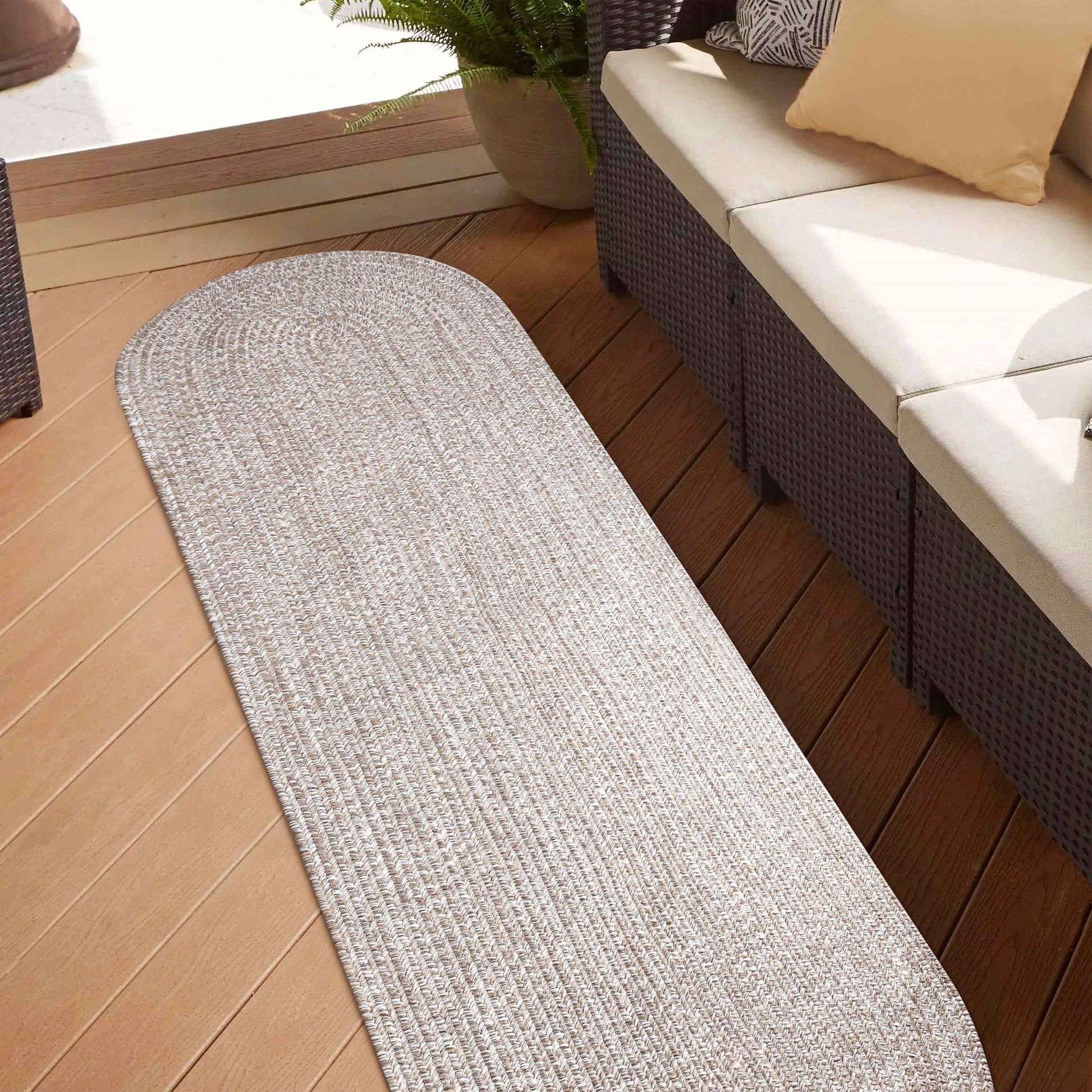 Reversible Braided Eco-Friendly Area Rug Indoor Outdoor Rugs - Latte/White