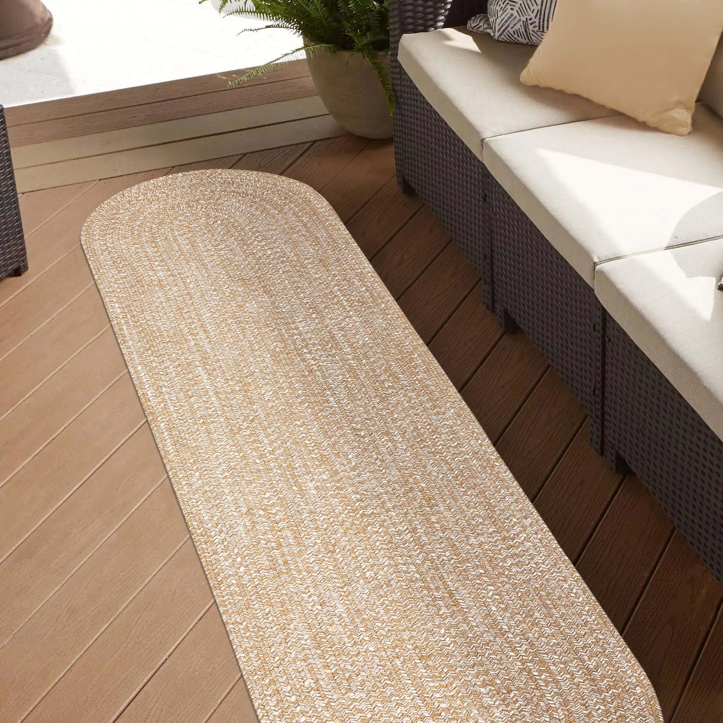 Reversible Braided Eco-Friendly Area Rug Indoor Outdoor Rugs - LatteWhite