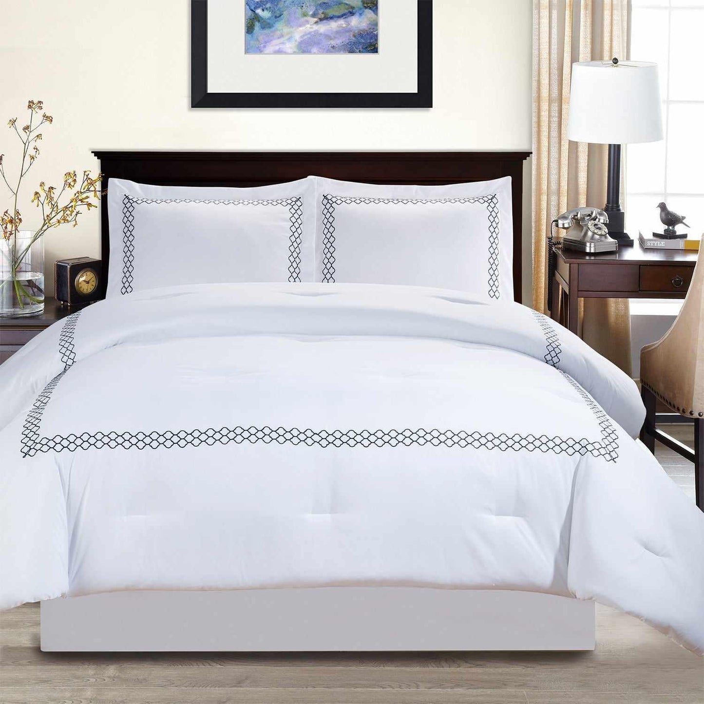 Superior Layla Embroidered Down Alternative Microfiber Comforter Set - Grey