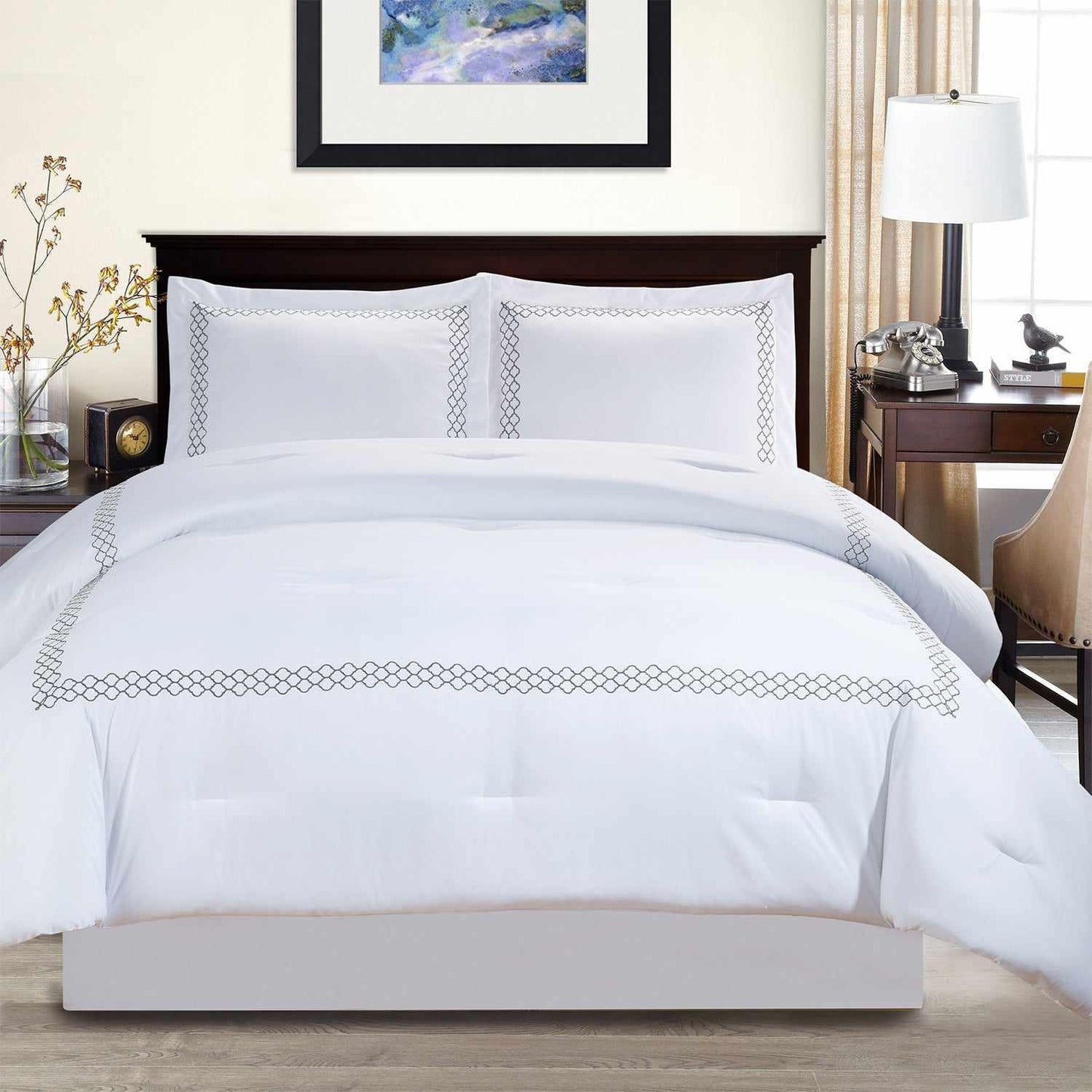 Superior Layla Embroidered Down Alternative Microfiber Comforter Set - Grey