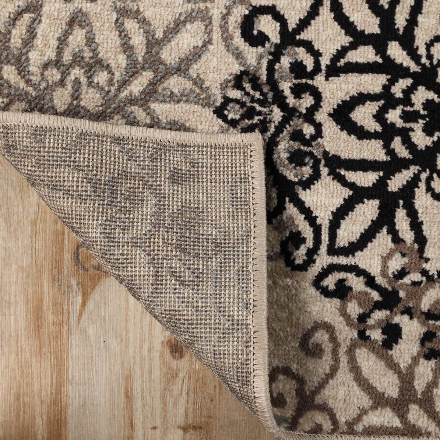 Leigh Traditional Floral Scroll Indoor Area Rug or Runner Rug Or Door Mat - Beige