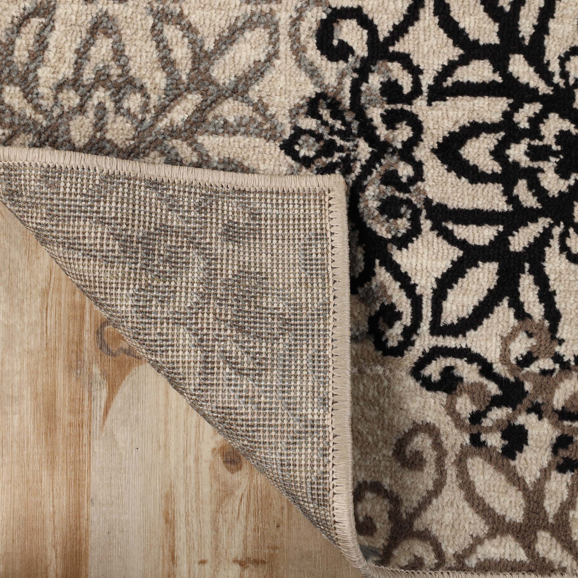 Leigh Traditional Floral Scroll Indoor Area Rug or Runner Rug Or Door Mat - Beige