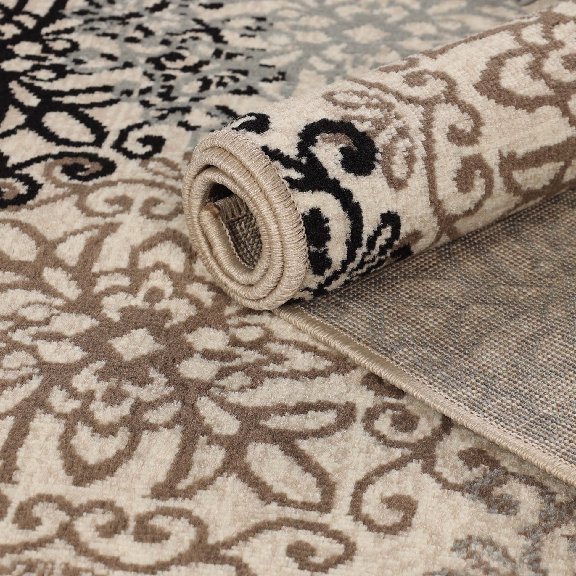 Leigh Traditional Floral Scroll Indoor Area Rug or Runner Rug Or Door Mat - Beige
