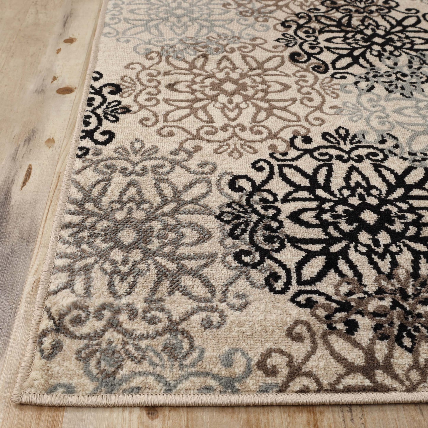 Leigh Traditional Floral Scroll Indoor Area Rug or Runner Rug Or Door Mat - Beige