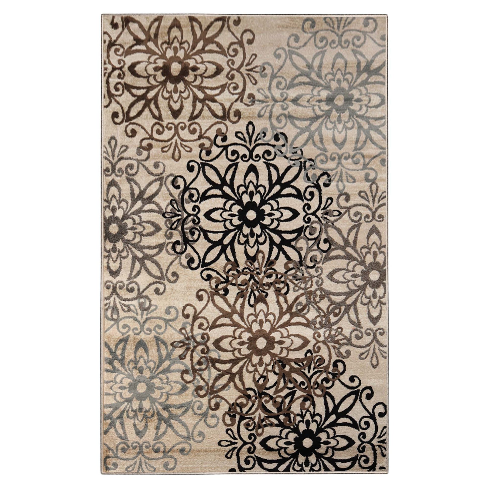 Leigh Traditional Floral Scroll Indoor Area Rug or Runner Rug Or Door Mat - Beige