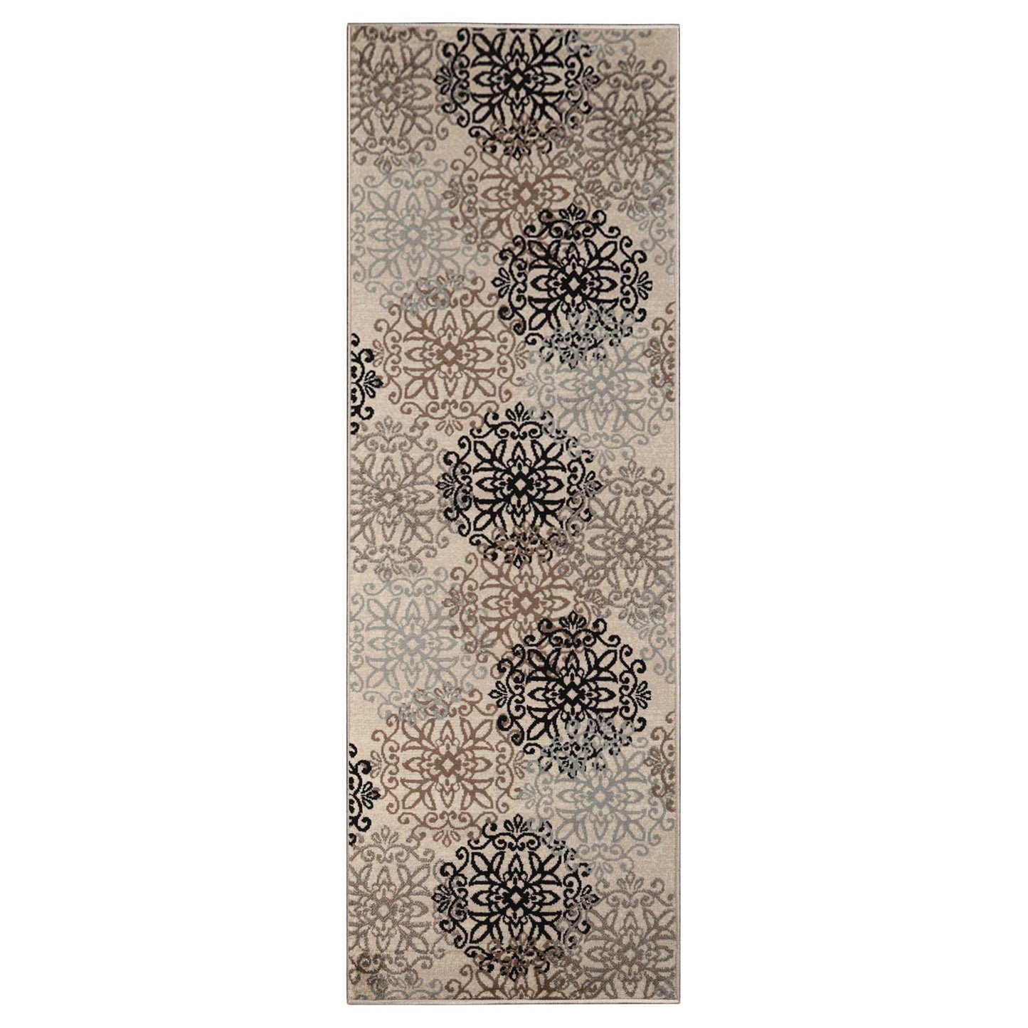 Leigh Traditional Floral Scroll Indoor Area Rug or Runner Rug Or Door Mat - Beige