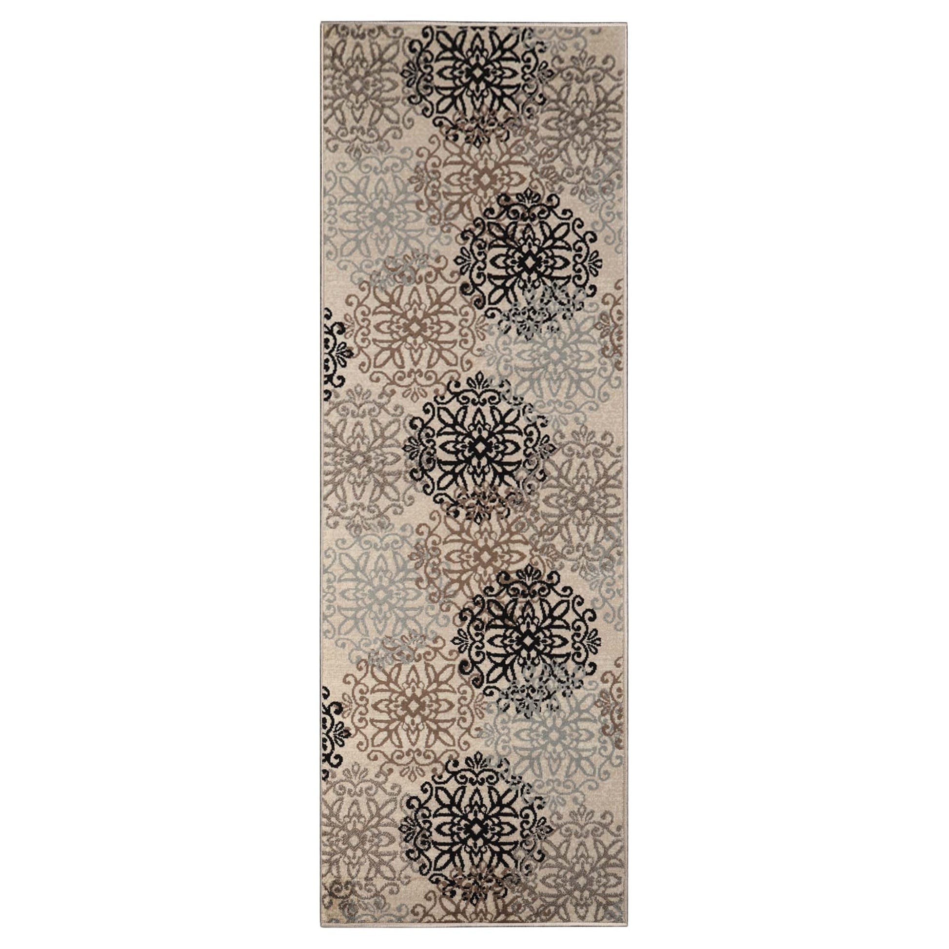 Leigh Traditional Floral Scroll Indoor Area Rug or Runner Rug Or Door Mat - Beige