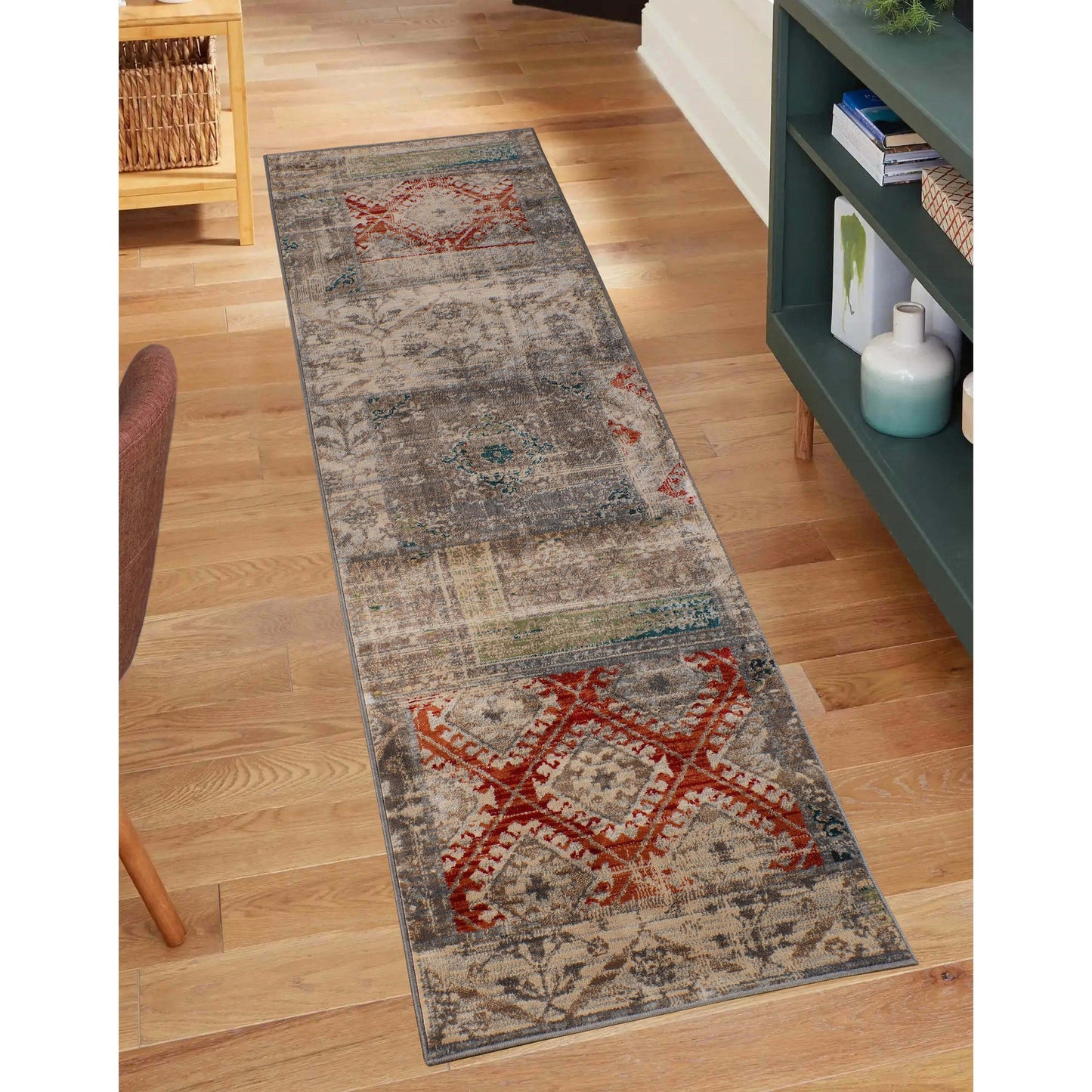 Superior Distressed Patchwork Medallion Lattice Area Rug Or Runner Or Door Mat - Grey