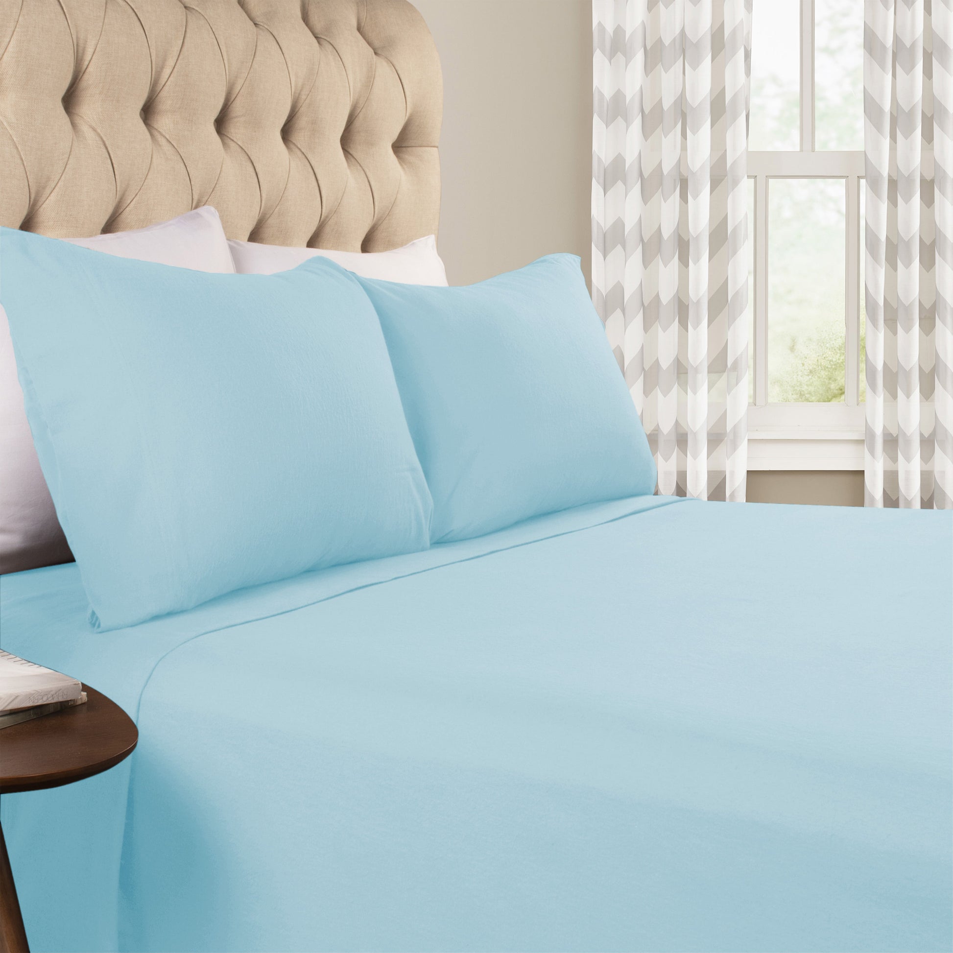 Solid Flannel Cotton Soft Warm Deep Pocket Sheet Set - LightBlue