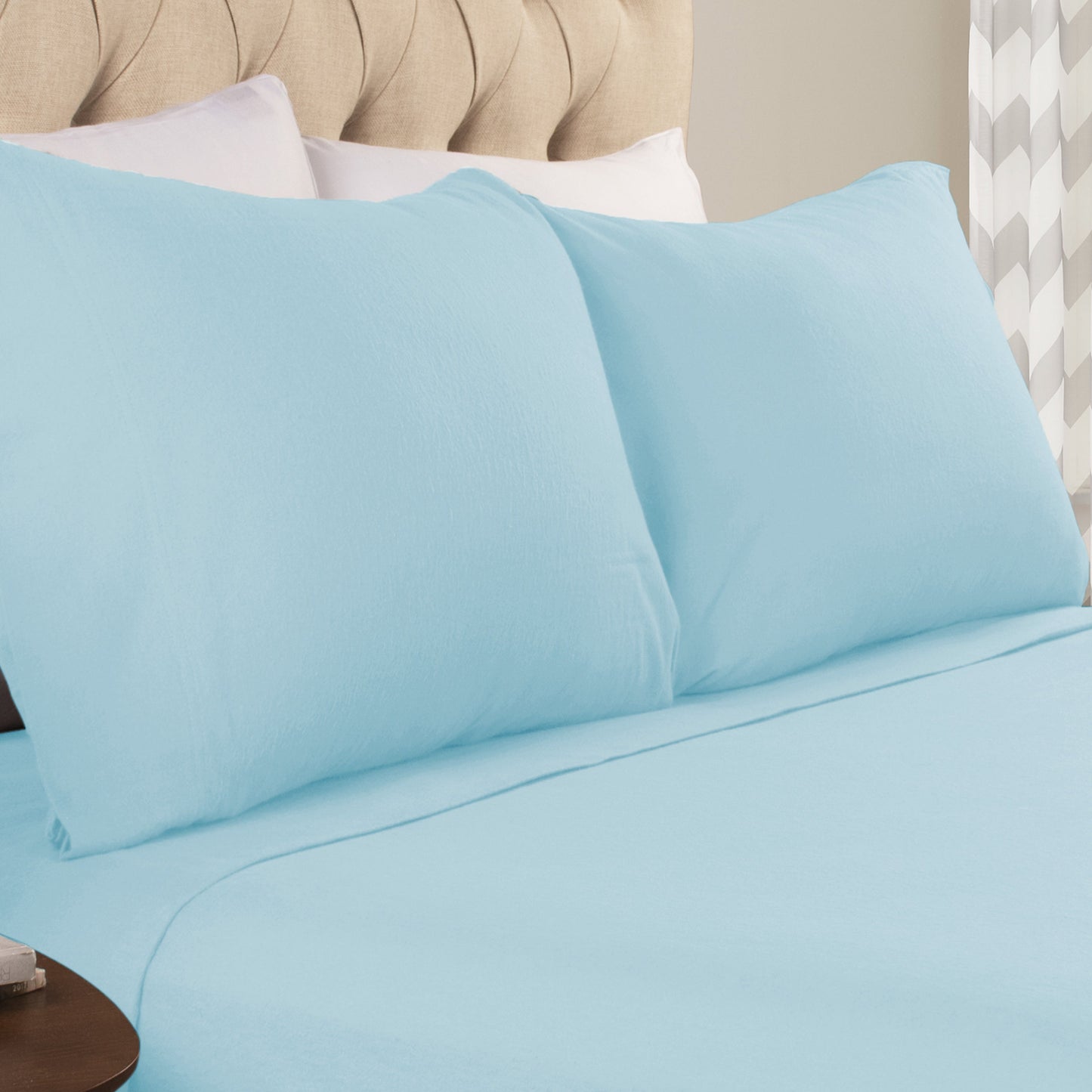 Solid Flannel Cotton Soft Fuzzy Pillowcases, Set of 2 - LightBlue