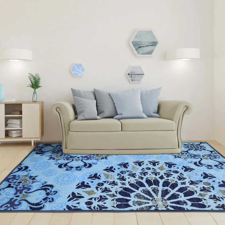 Thalia Modern Medallion Indoor Washable Area Rug - LightBlue