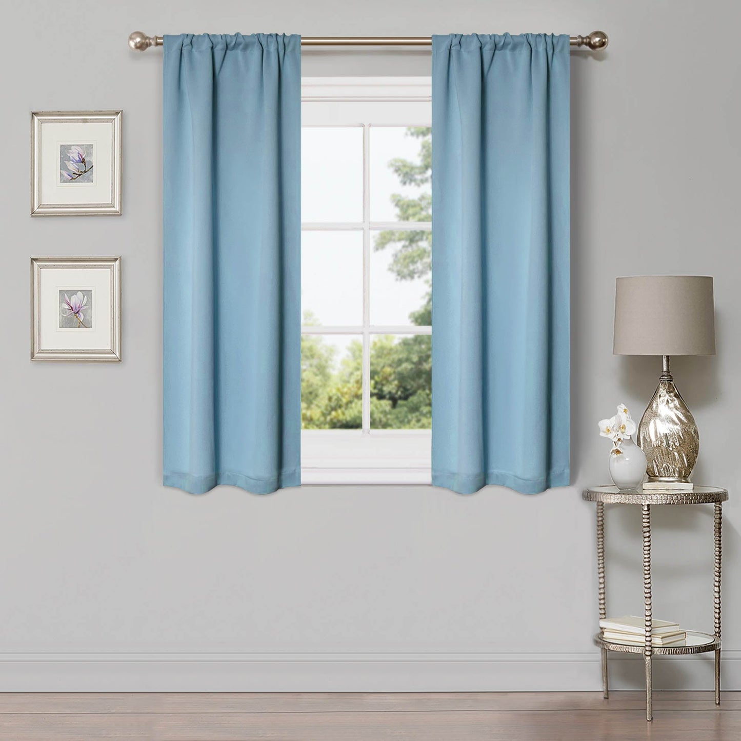 Solid Machine Washable Room Darkening Blackout Curtains, Set of 2 - LightBlue