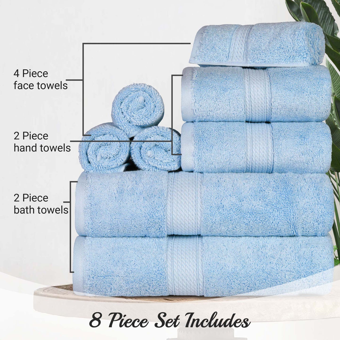 Madison Egyptian Cotton Pile Plush Heavyweight 8 Piece Towel Set