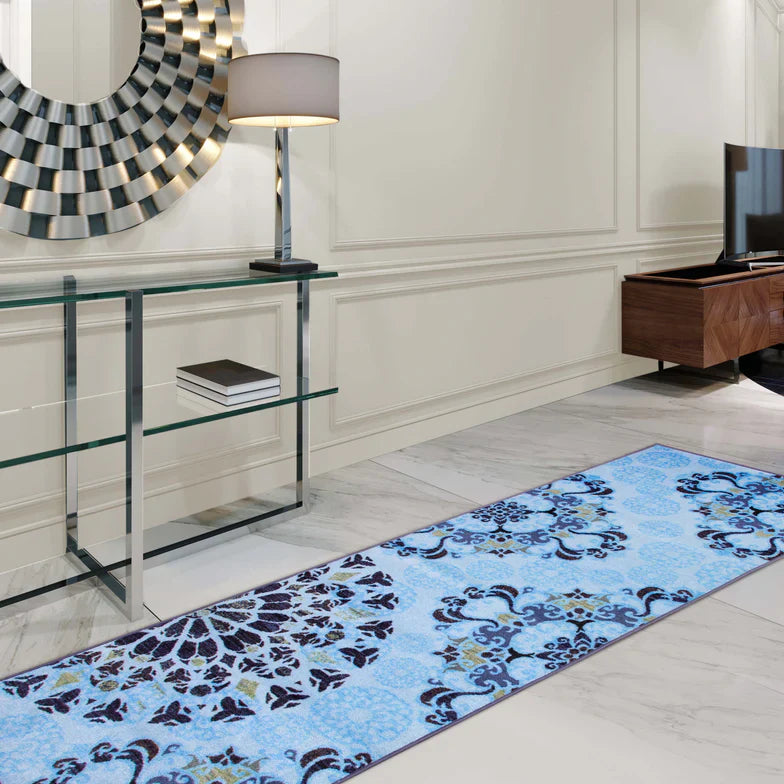 Thalia Modern Medallion Indoor Washable Area Rug - LightBlue