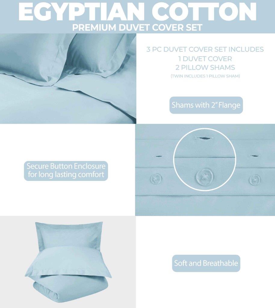 Egyptian Cotton 300 Thread Count Solid Duvet Cover Set - LightBlue