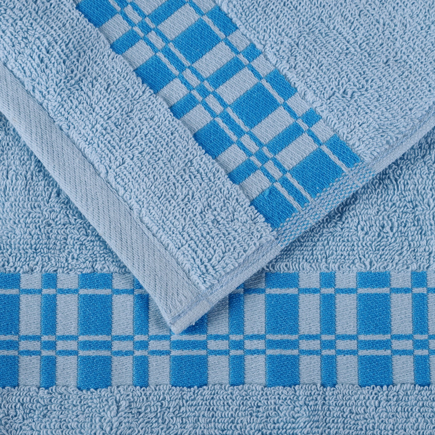 Larissa Cotton Geometric Border Bath Towel Set of 4 - LightBlue