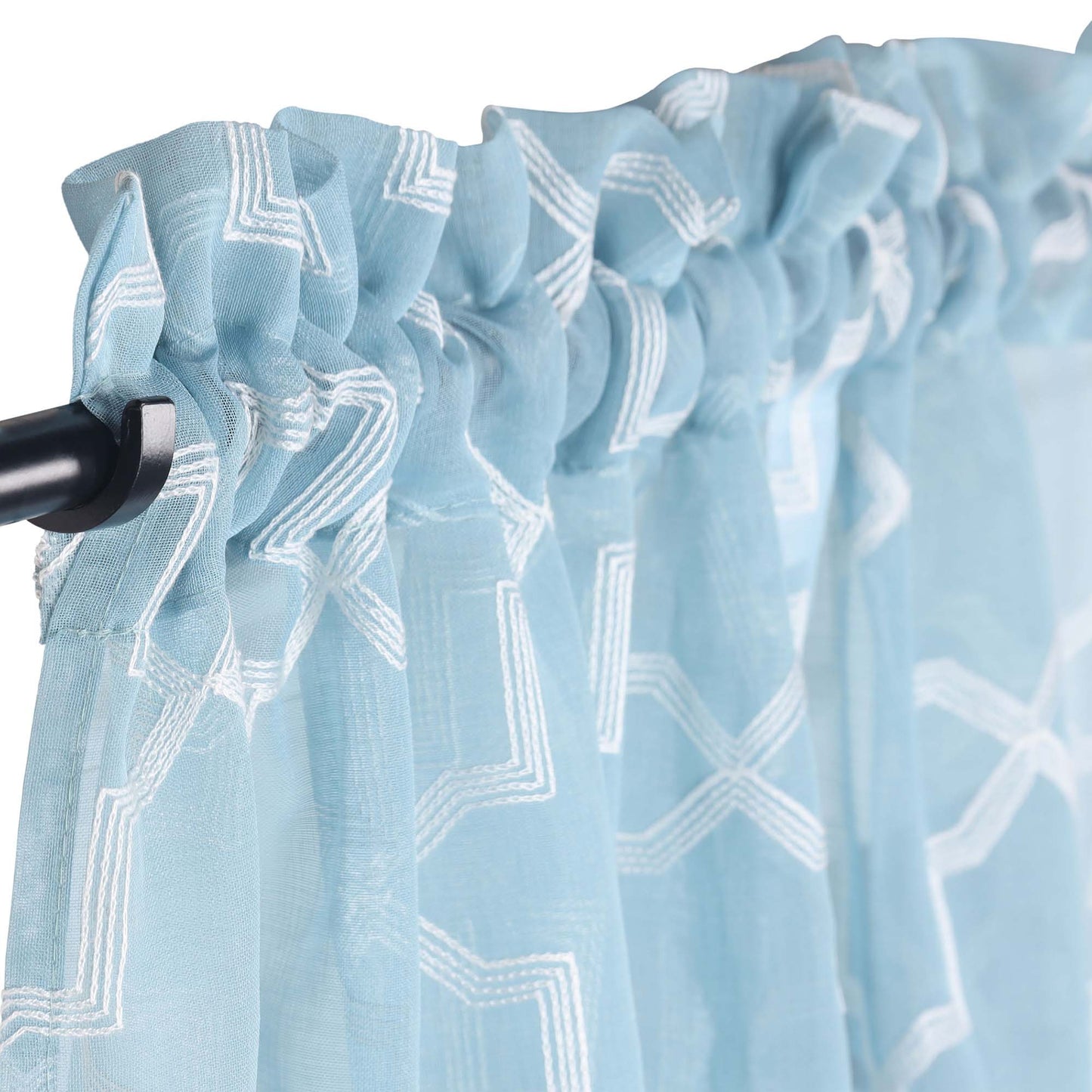 Embroidered Quatrefoil Semi Sheer 2 Piece Curtain Panel Set - LightBlue