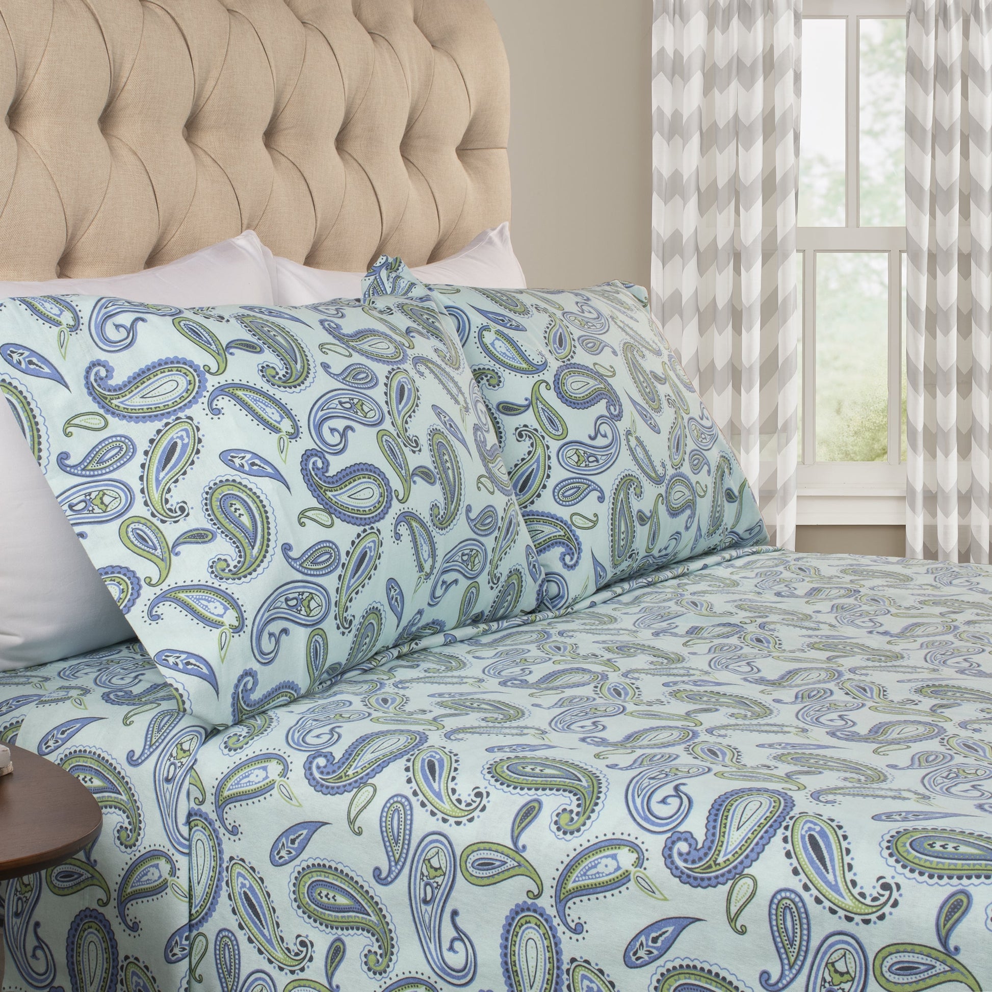 Superior Cotton Flannel Paisley Luxury Bed Sheet Set - Light Blue