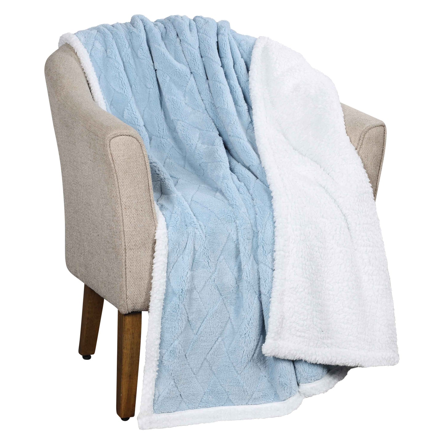 Nuuk Jacquard Lattice Fleece Plush Fluffy Sherpa Reversible Blanket - LightBlue