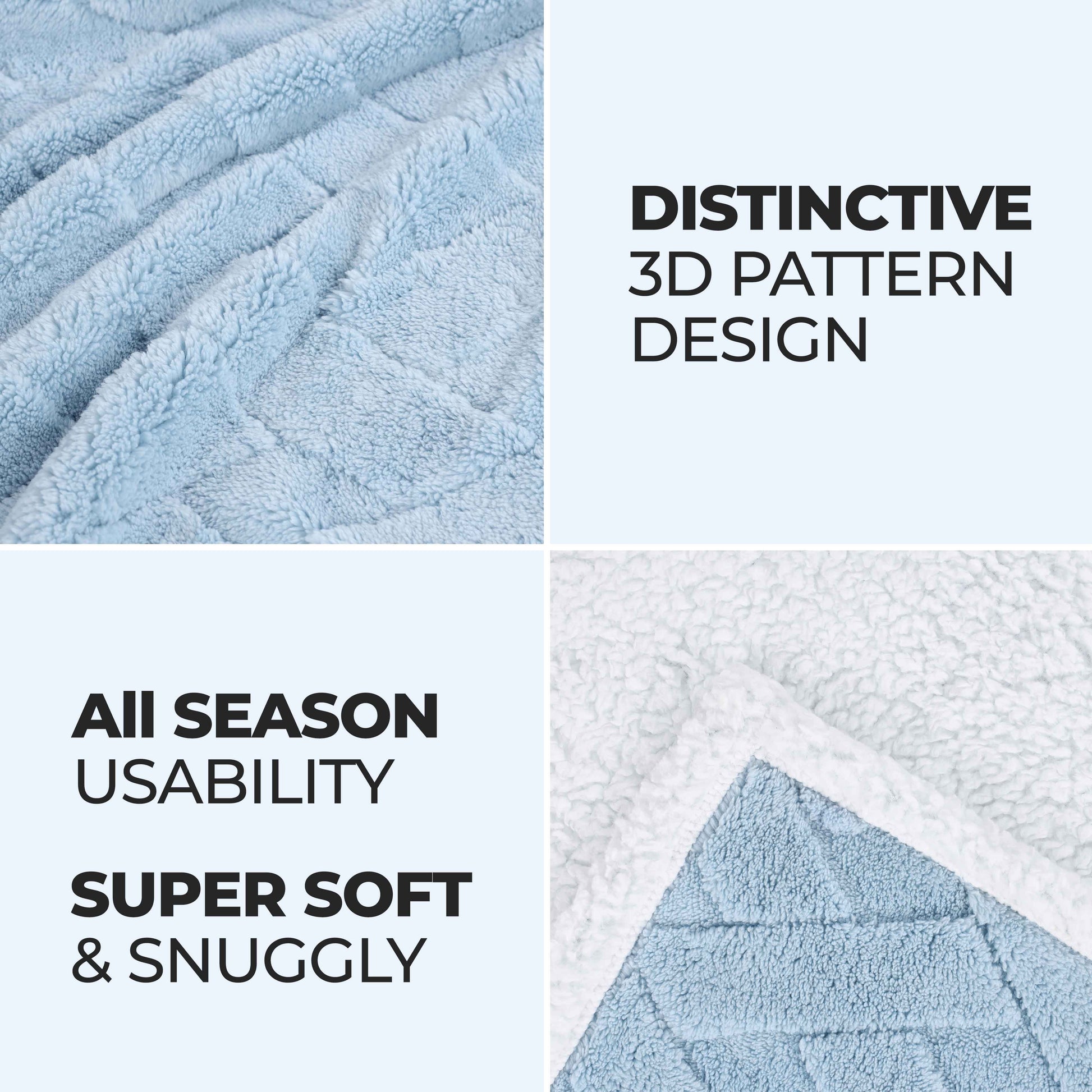 Nuuk Jacquard Lattice Fleece Plush Fluffy Sherpa Reversible Blanket - LightBlue