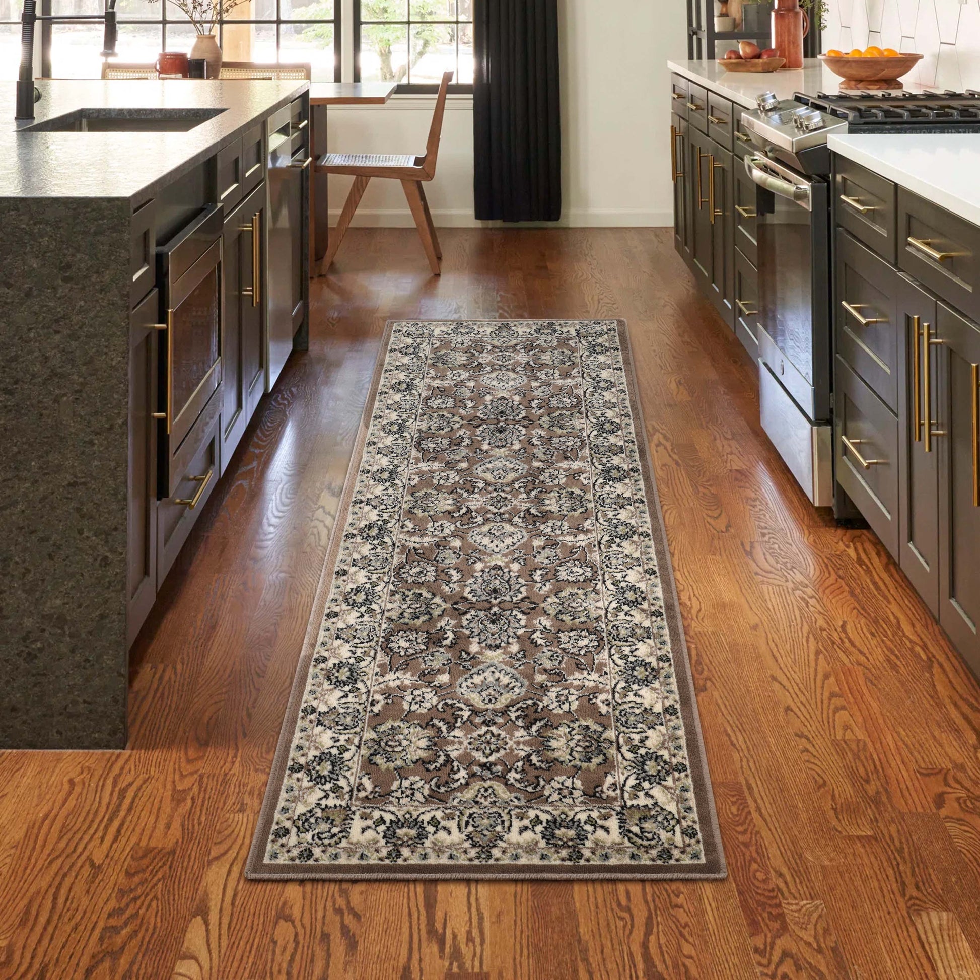 Lille Elegant Floral Indoor Area Rug or Runner Rug Or Door Mat - Brown