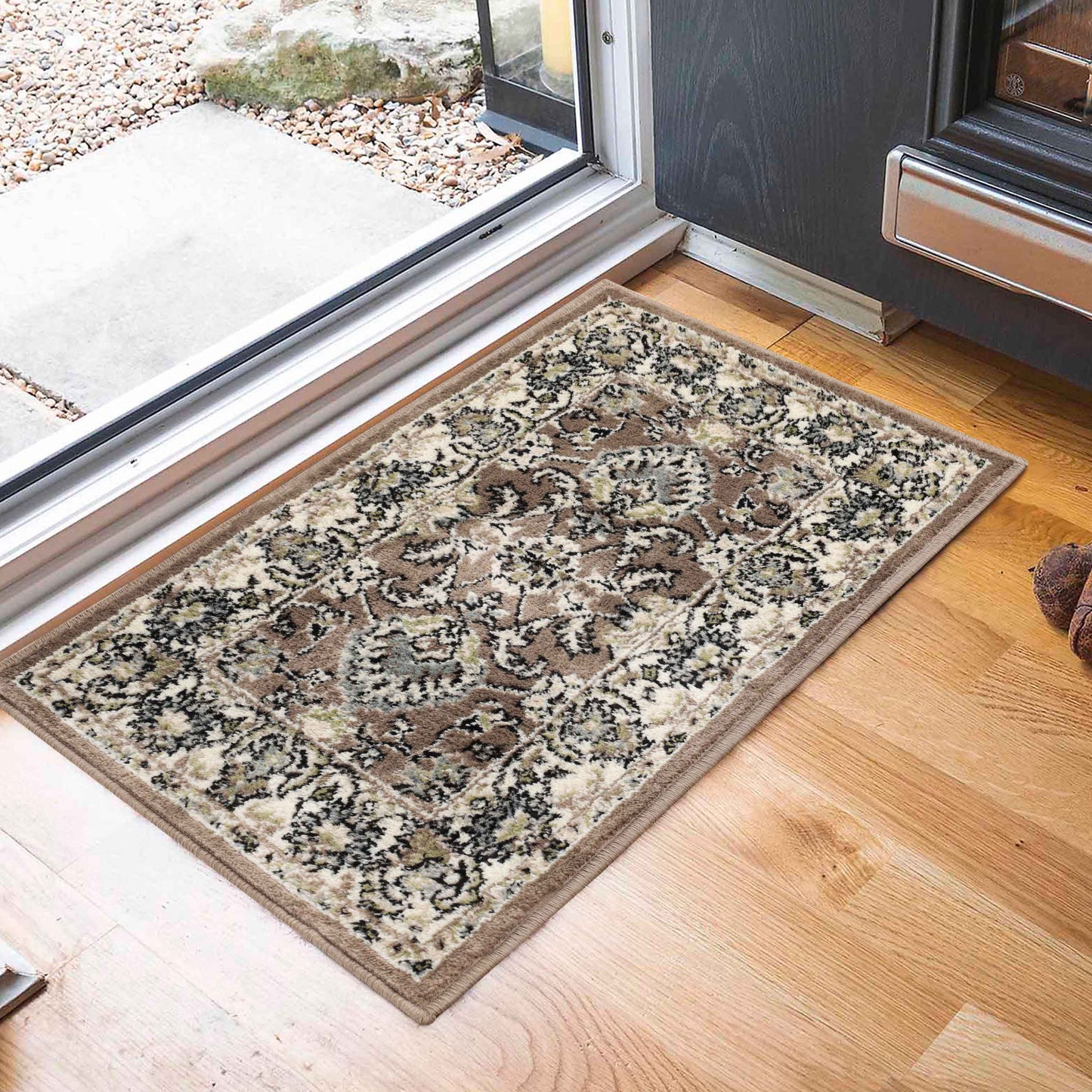 Lille Elegant Floral Indoor Area Rug or Runner Rug Or Door Mat - Brown