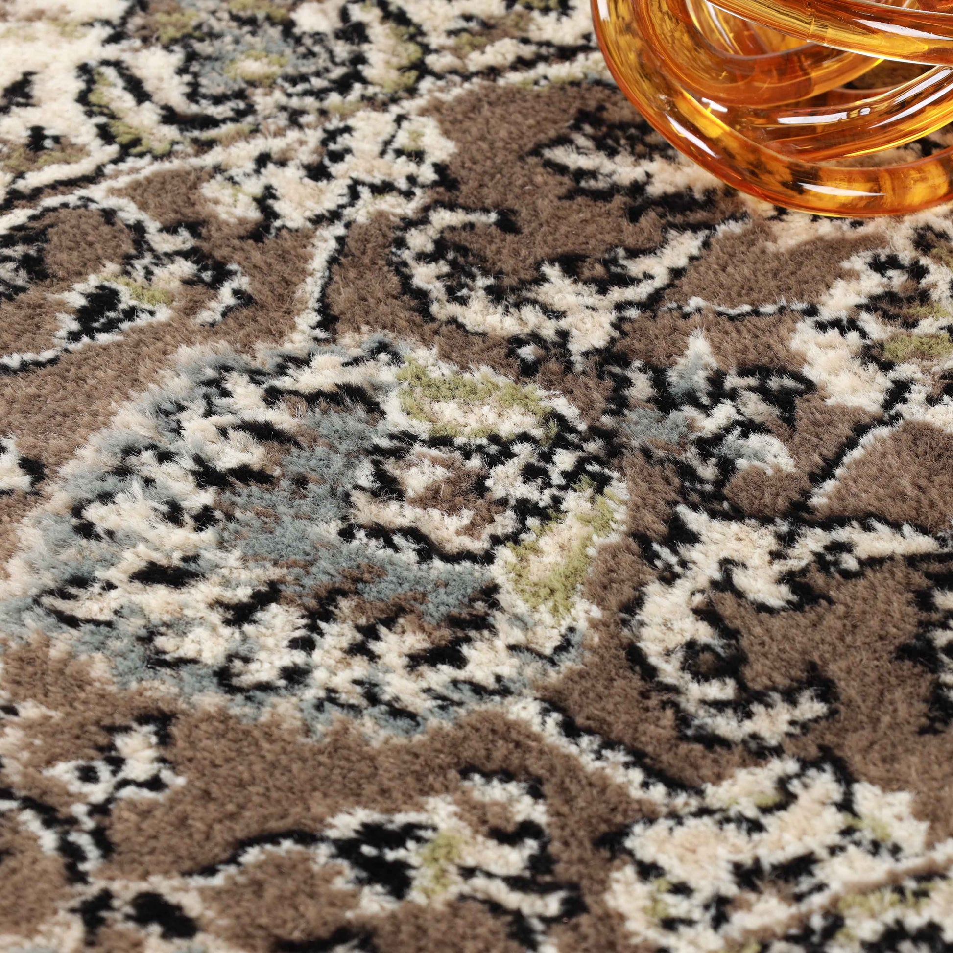 Lille Elegant Floral Indoor Area Rug or Runner Rug Or Door Mat - Brown